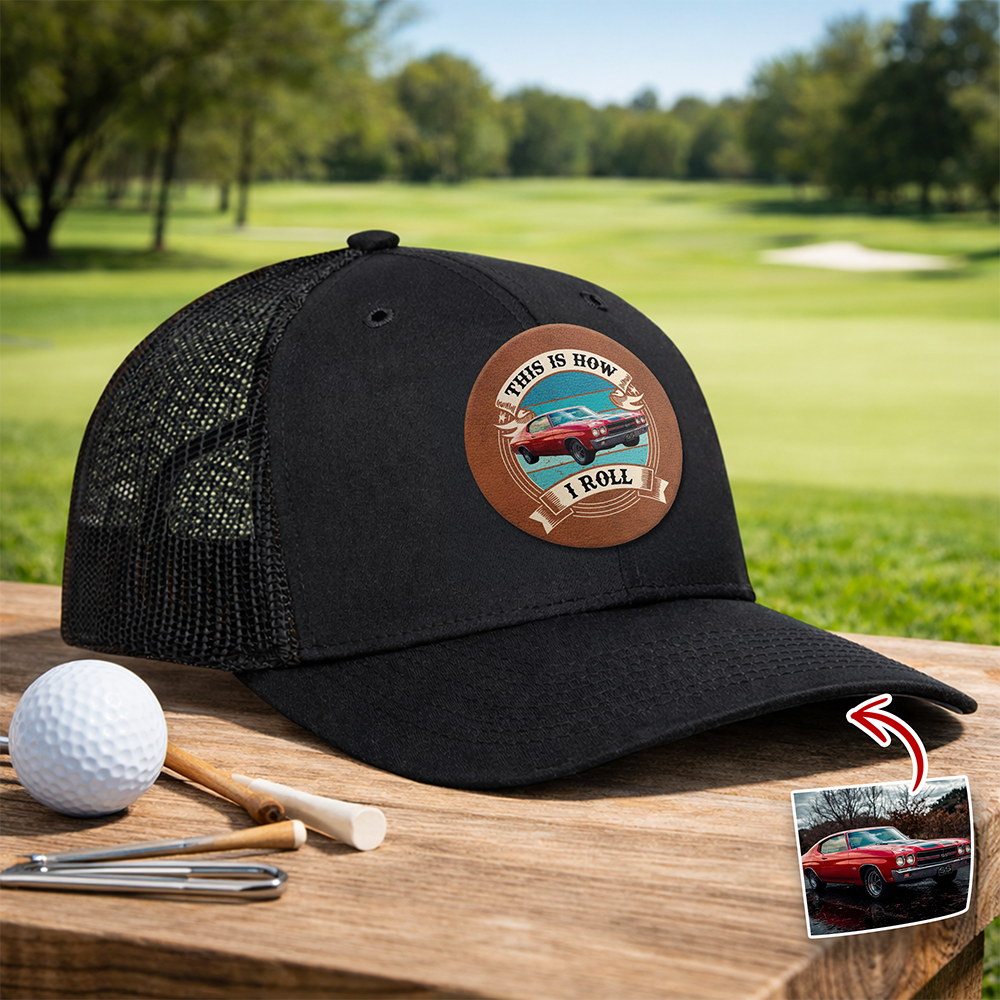 Personalized Car Photo Leather Patch Hat Custom Dad Gift