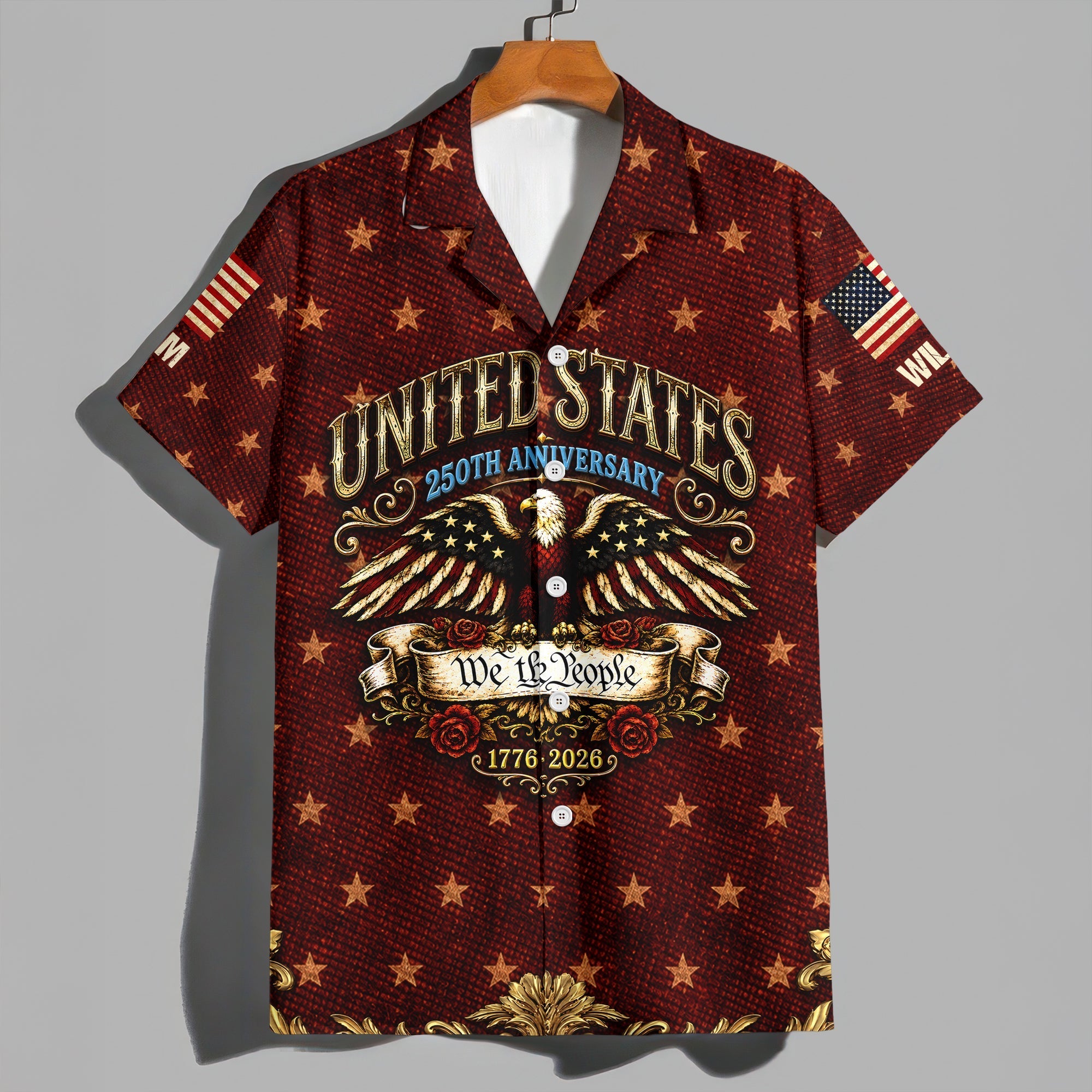 Custom Name Hawaiian Shirt Patriotic Eagle USA 250th Gift