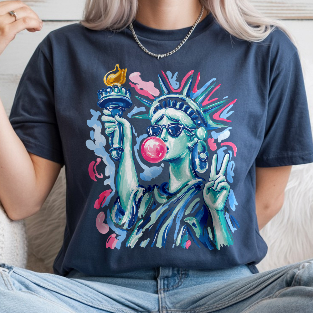 Personalized 4th of July Comfort Shirt with Statue of Liberty