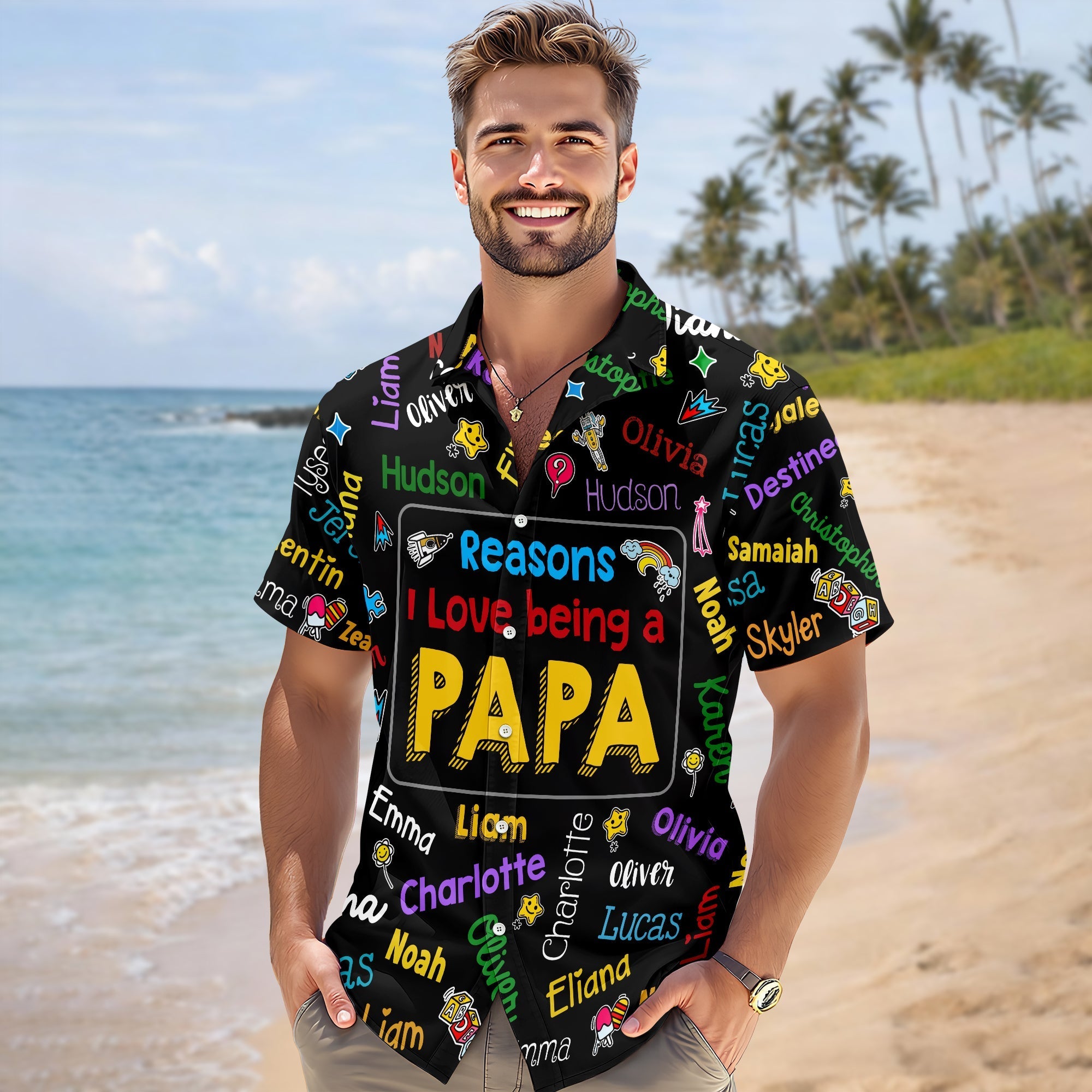 Personalized Hawaiian Shirt Custom Kids Names Gift for Dad