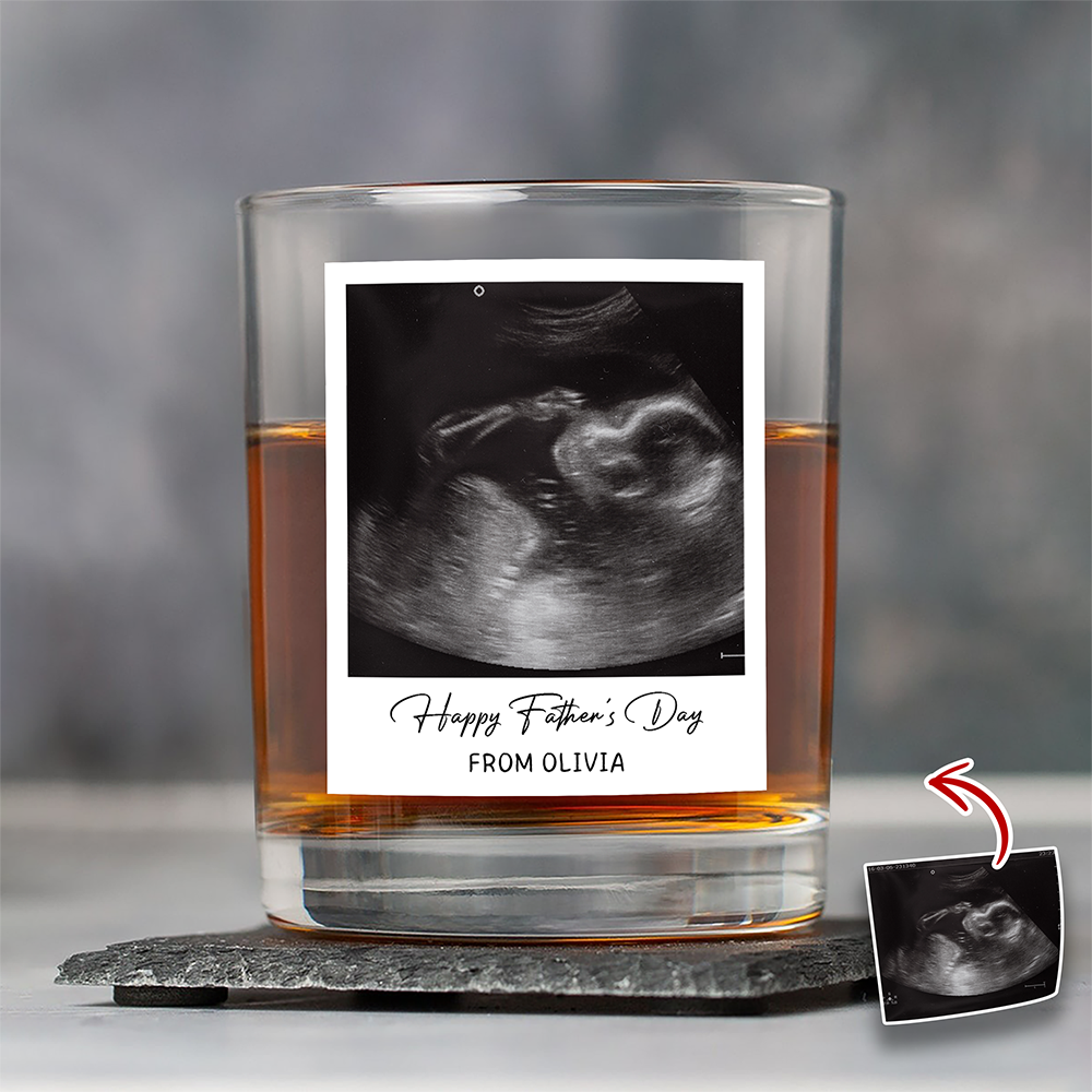 Personalized Ultrasound Photo Rock Glass Custom Gift for Dad