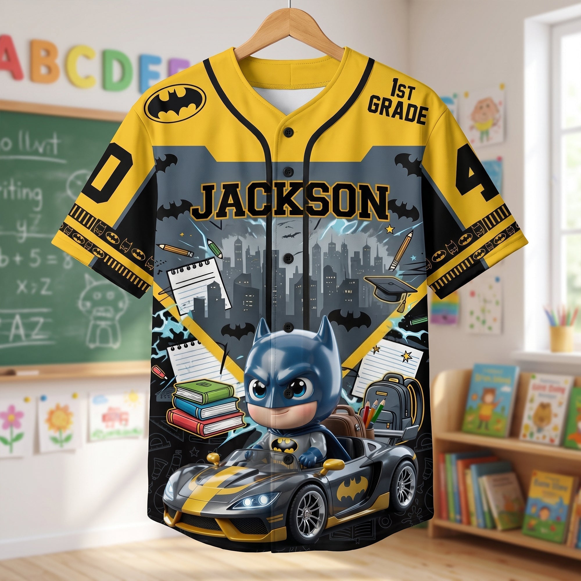 Personalized Batman Kids Baseball Jersey Custom Name Back to School Gift