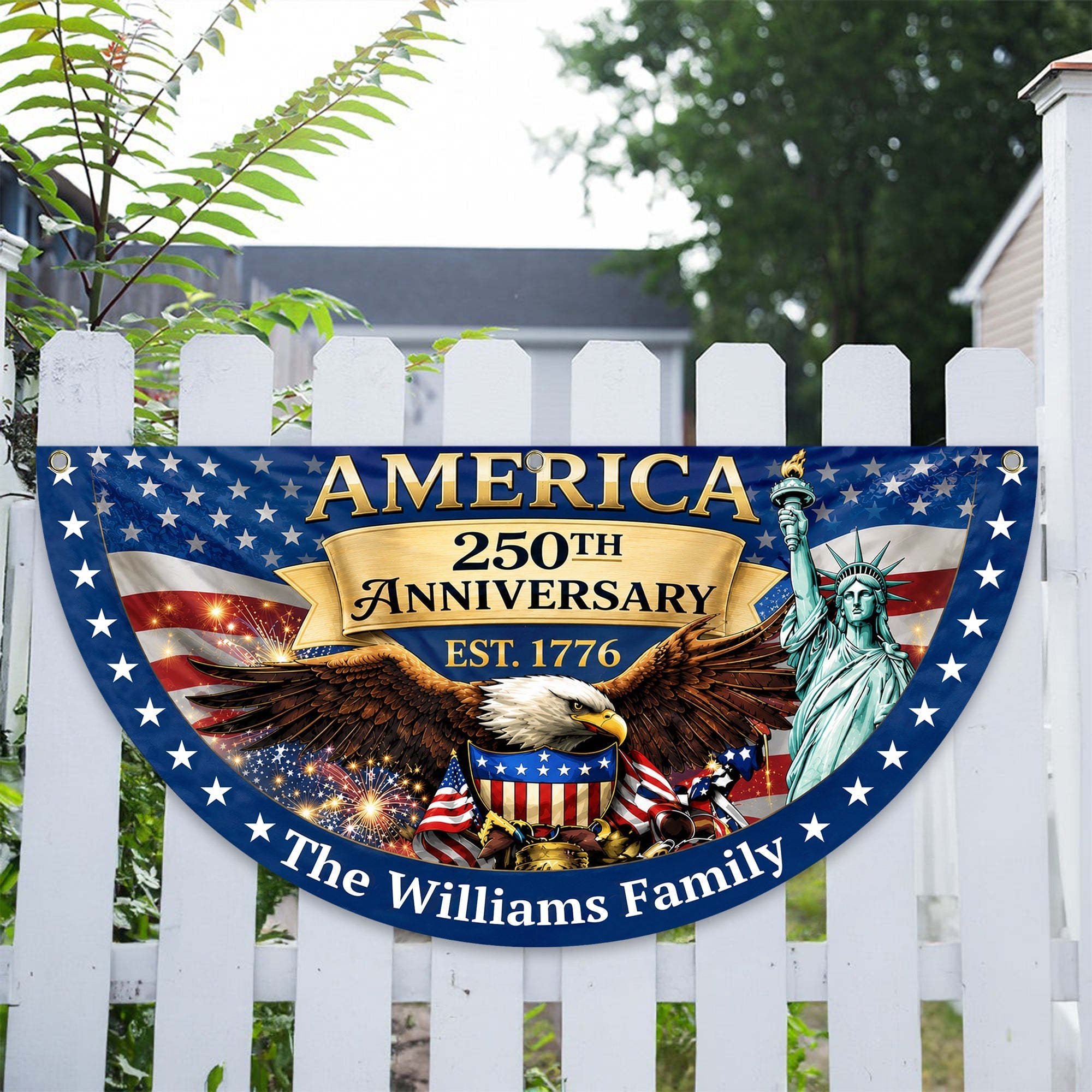 Personalized Family Name USA Eagle Fan Flag Custom Gift