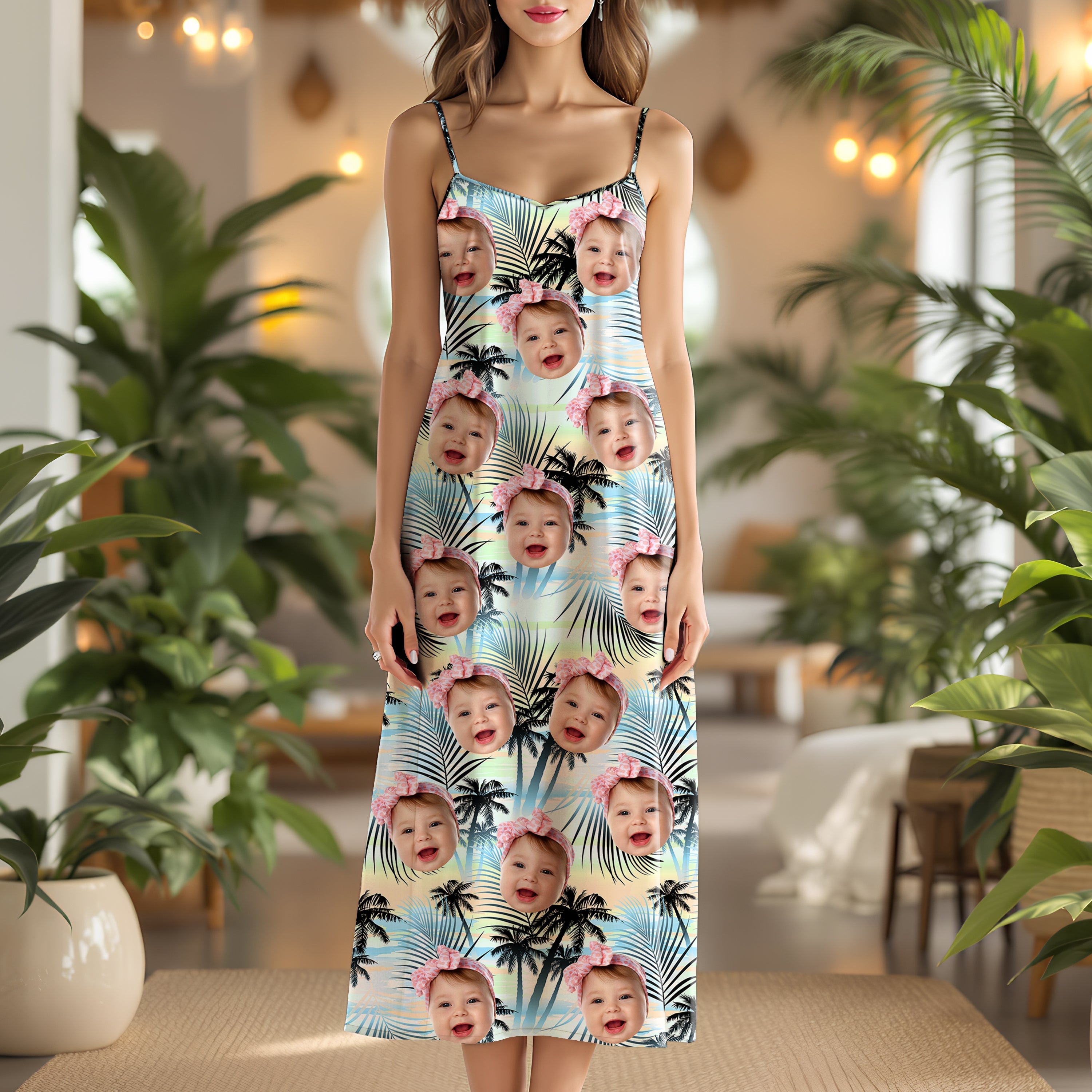 Personalized Tropical Summer Maxi Dress Custom Photo Gift for Mom
