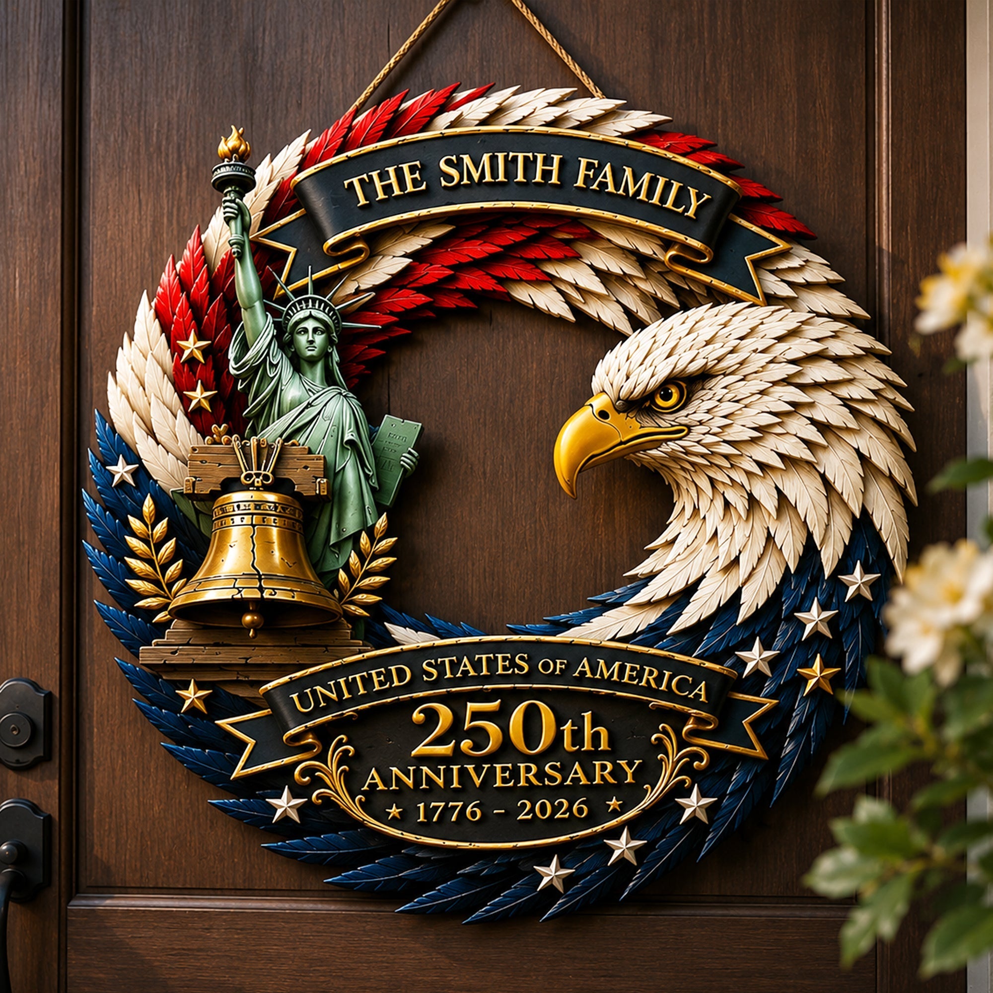 Personalized Patriotic Door Sign for 250th Anniversary Gift
