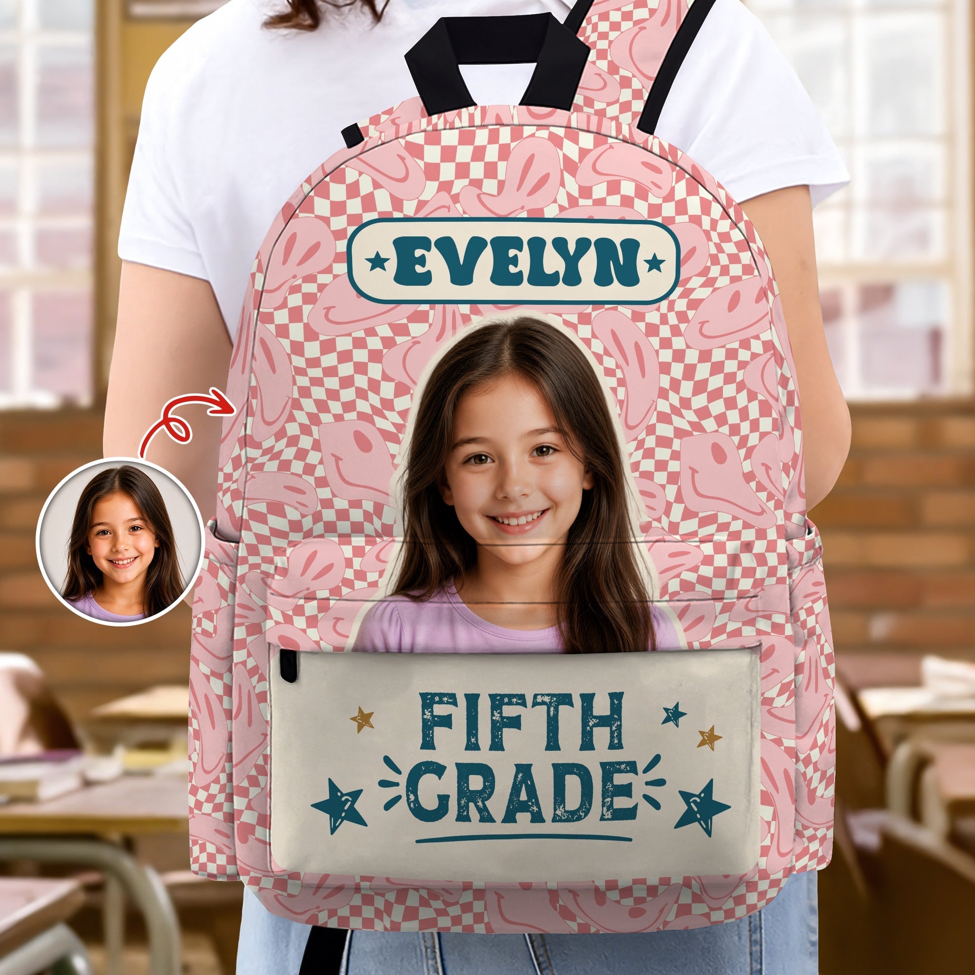 Personalized Kids Retro Backpack with Photo & Name Gift
