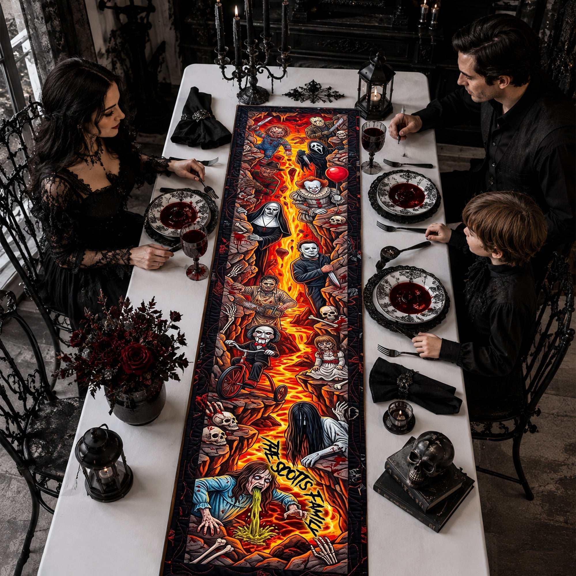 Personalized Halloween Quilt Table Runner Creepy Decor for Spooky Parties