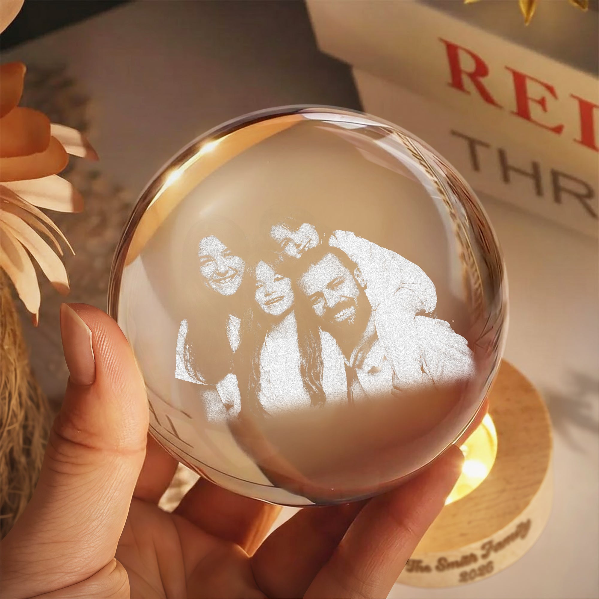 Personalized 3D Engraved Crystal Ball LED Night Light Gift for Family