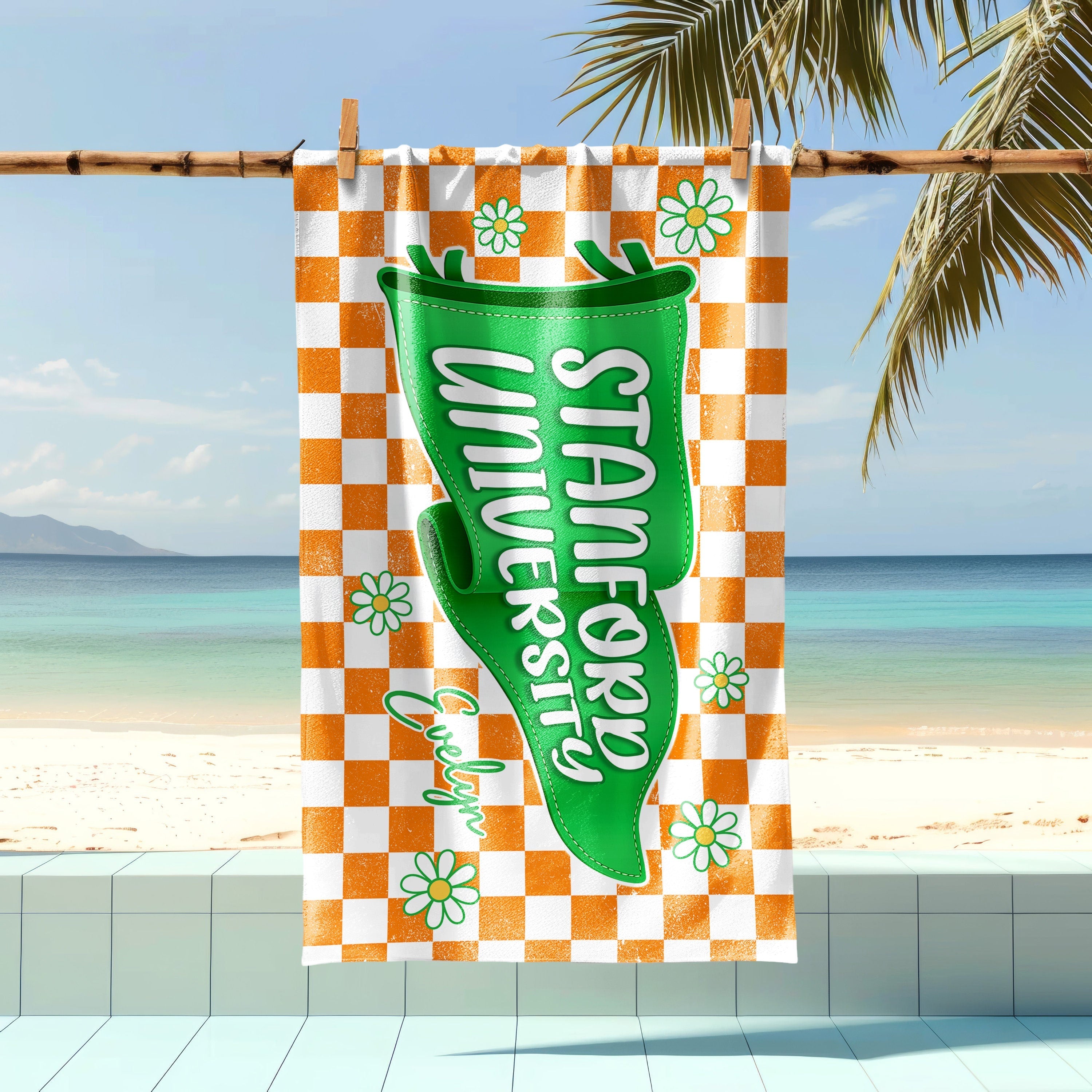 Personalized University Name Pennant Beach Towel Graduation Gift