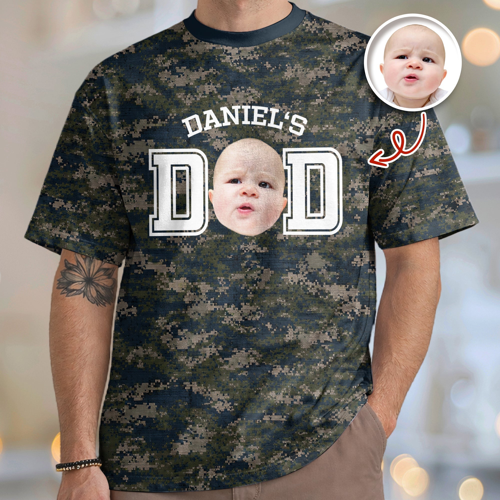 Personalized Camo Photo T-Shirt Custom Gift for Dad