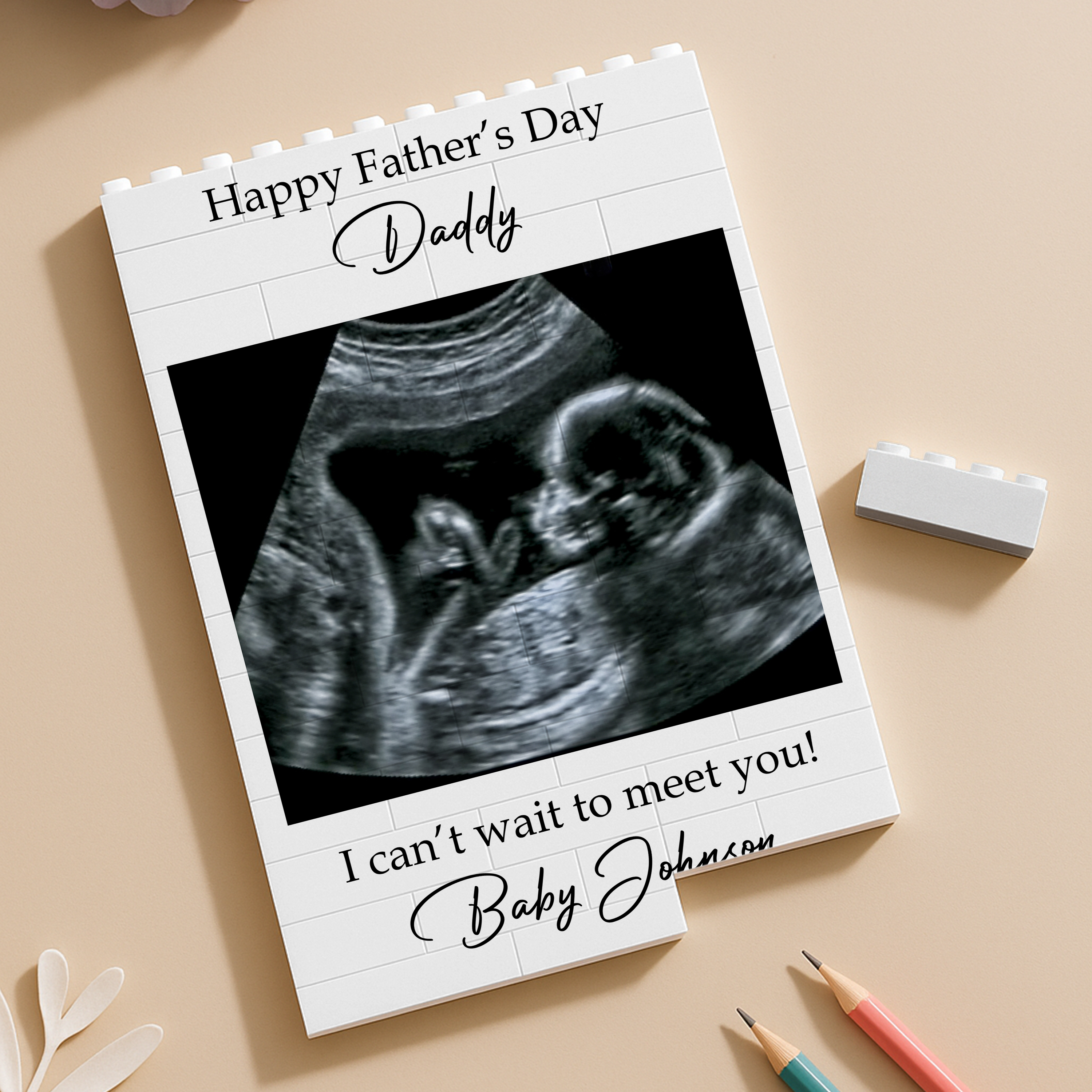 Personalized Baby Bump Photo Building Block Gift for Dad