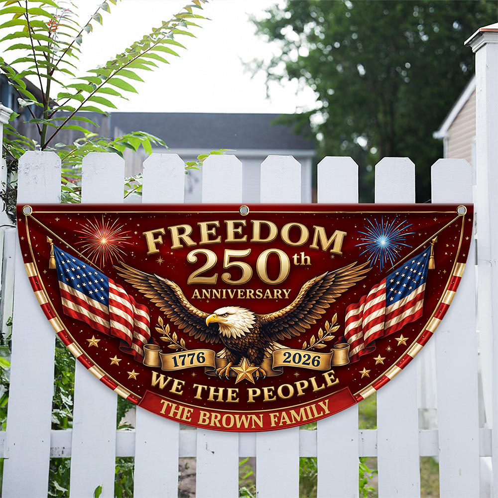 Personalized 250th Anniversary Fan Flag Custom Family Name Patriotic Decor