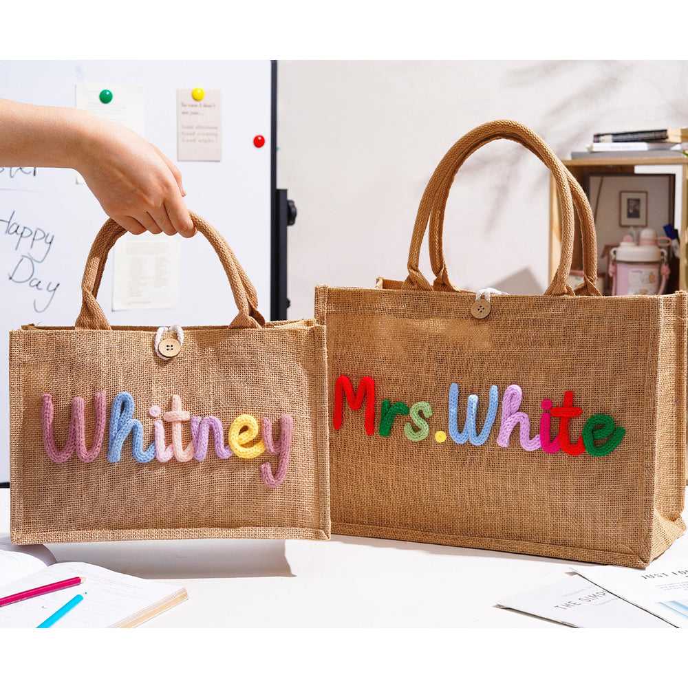 Personalized Crochet Tote Bag Custom Name Teacher Gift