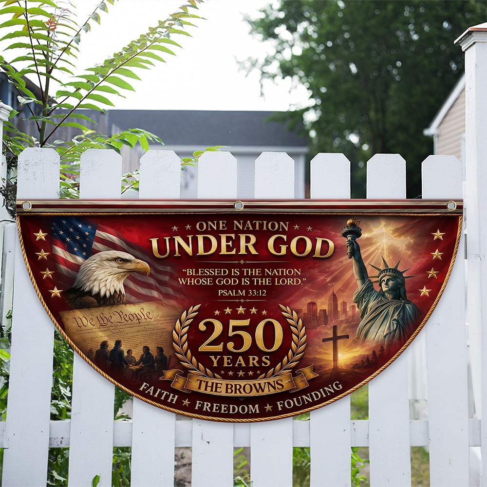 Personalized One Nation Under God Non-Pleated Fan Flag Gift for Family Independence Day