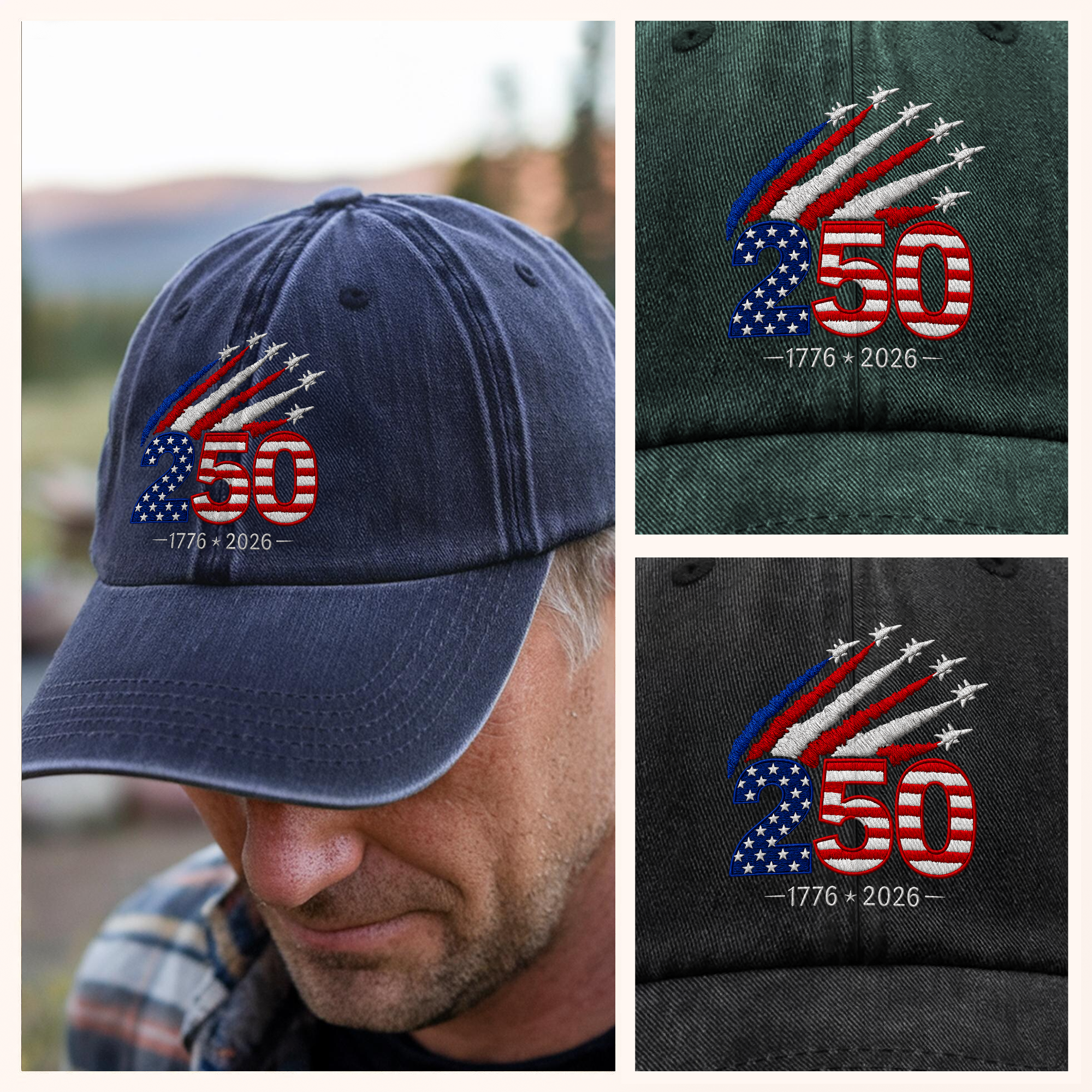 Personalized Washed Denim Baseball Cap 250 Years America Gift