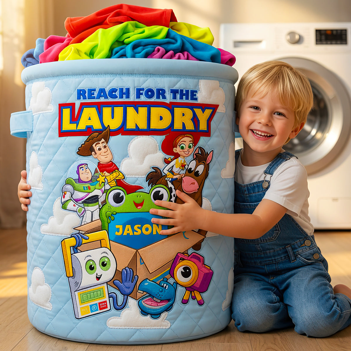 Personalized Quilted Laundry Basket Custom Name Fun Gift for Kids