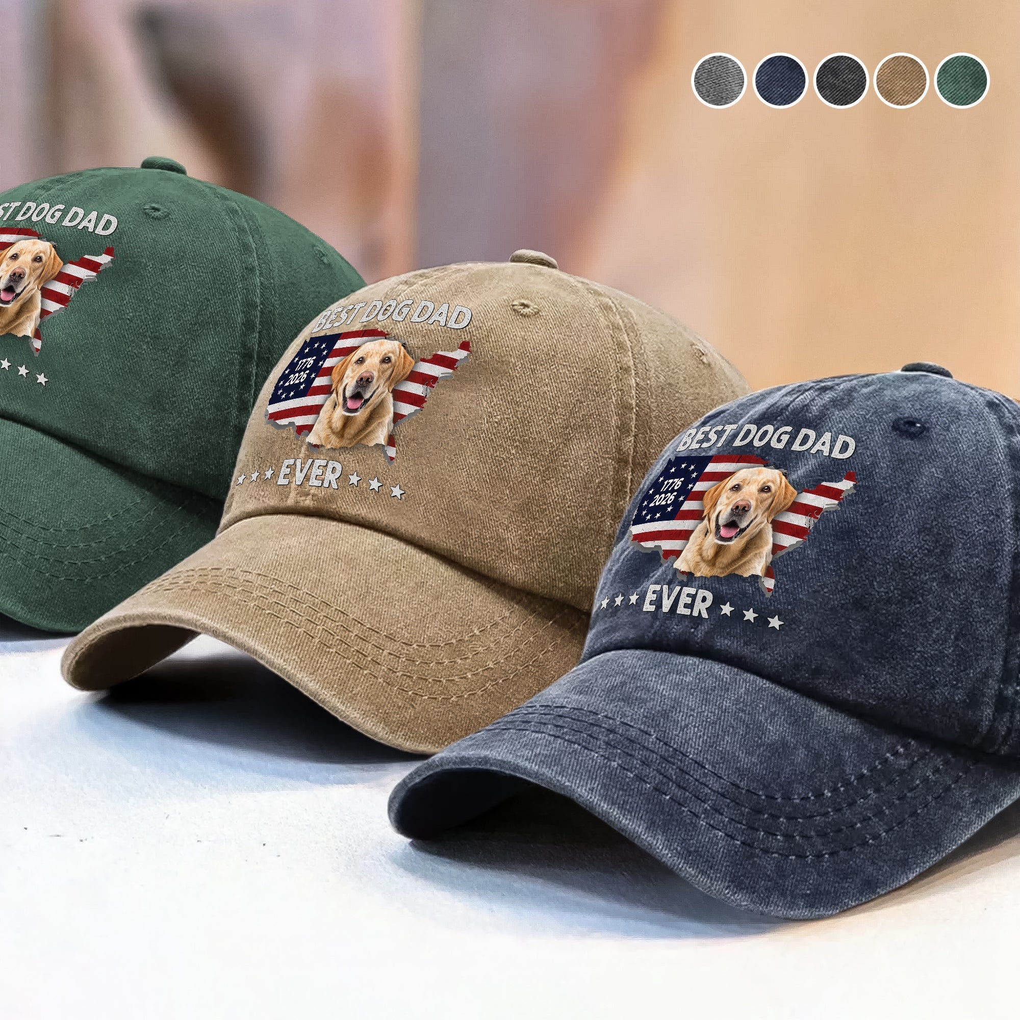 Personalized Washed Denim Baseball Cap Custom Photo Gift for Dog Dad