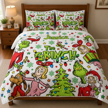 Load image into Gallery viewer, Personalized Grinch Quilted Bedding Set Custom Name Christmas Gift
