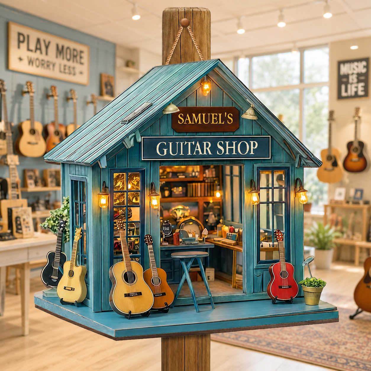 Personalized Wide Birch Wood Sign for Guitar Lovers - Custom Studio Decor