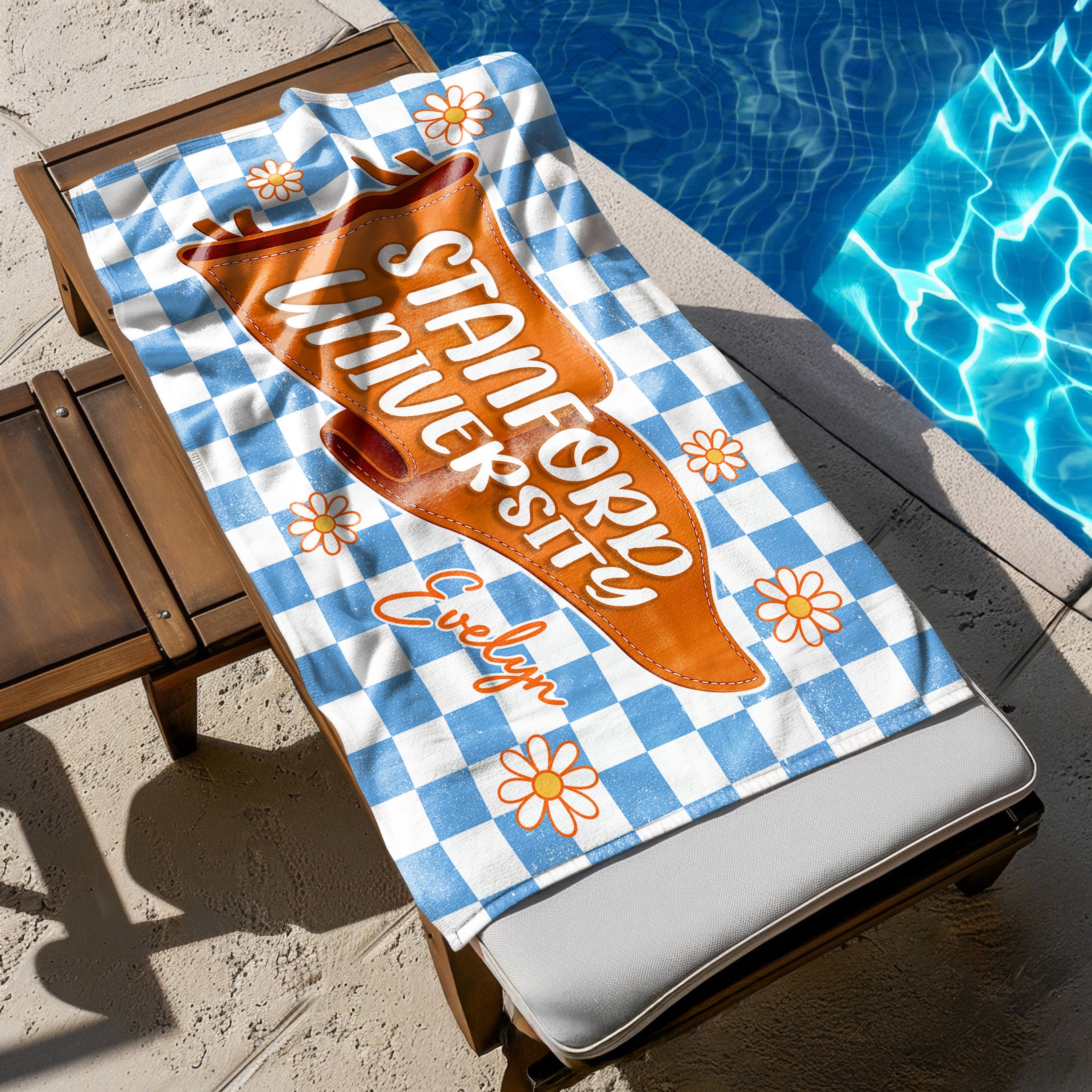 Personalized University Name Pennant Beach Towel Graduation Gift