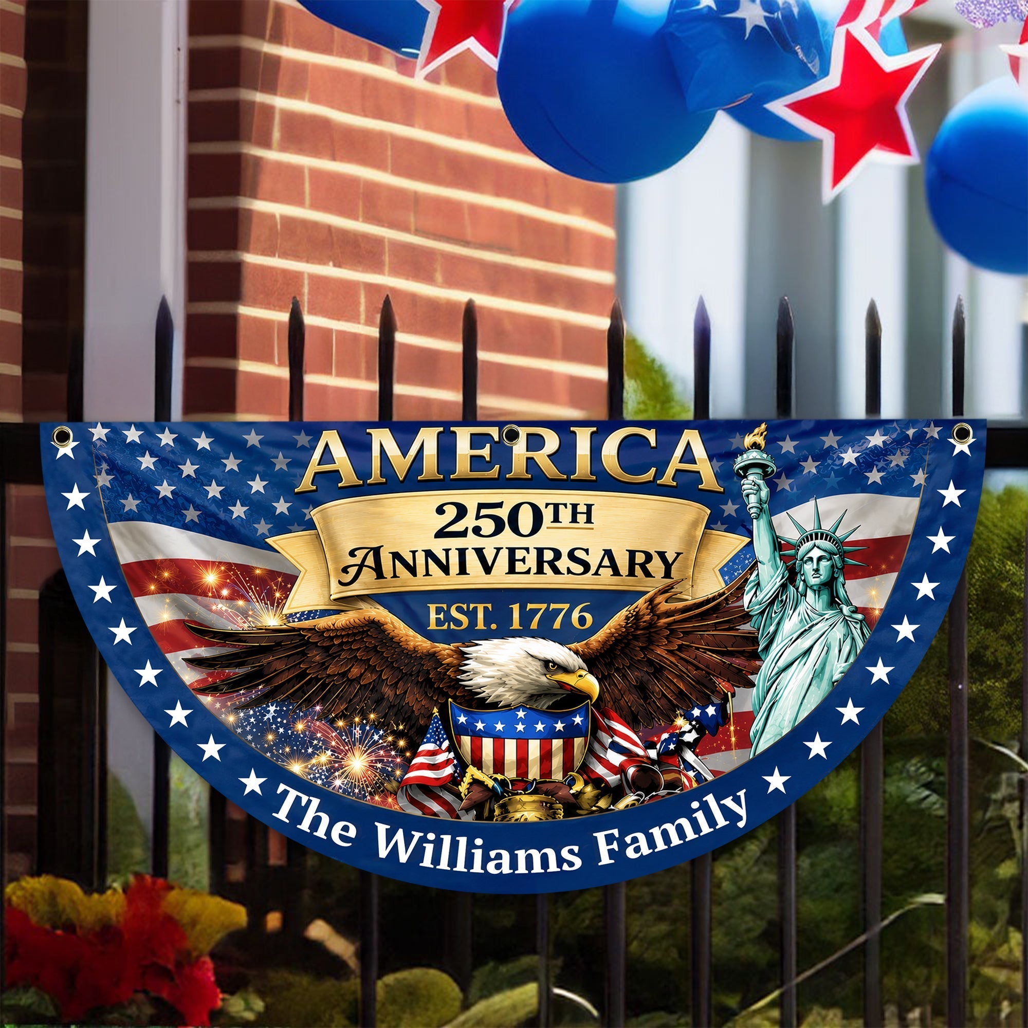 Personalized Family Name USA Eagle Fan Flag Custom Gift