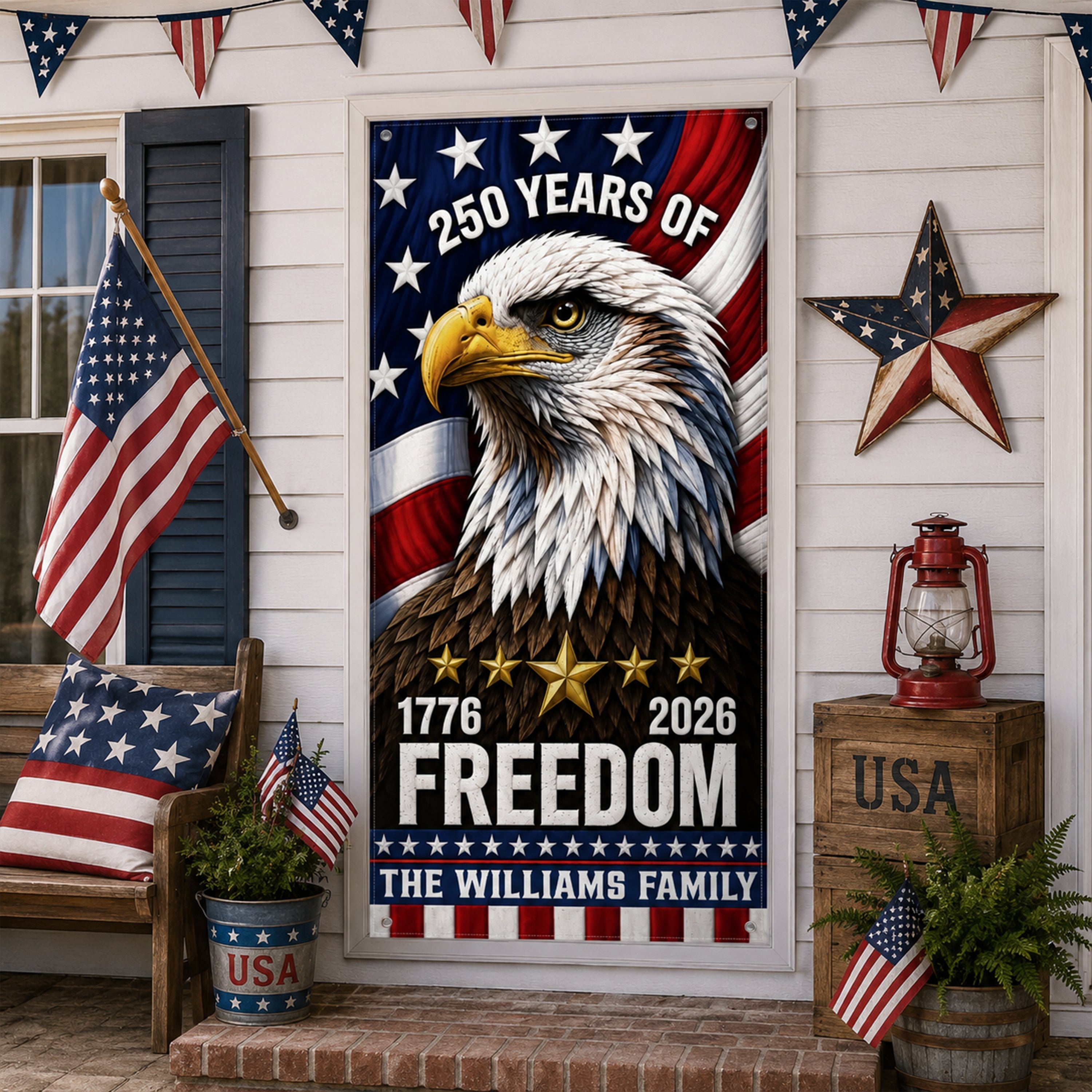 Personalized 250 Years Freedom Eagle Door Cover Gift