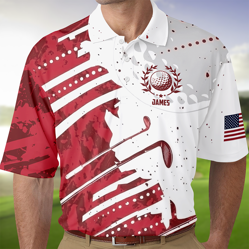 Personalized Golf Pattern Polo Shirt Custom Name Gift for Dad