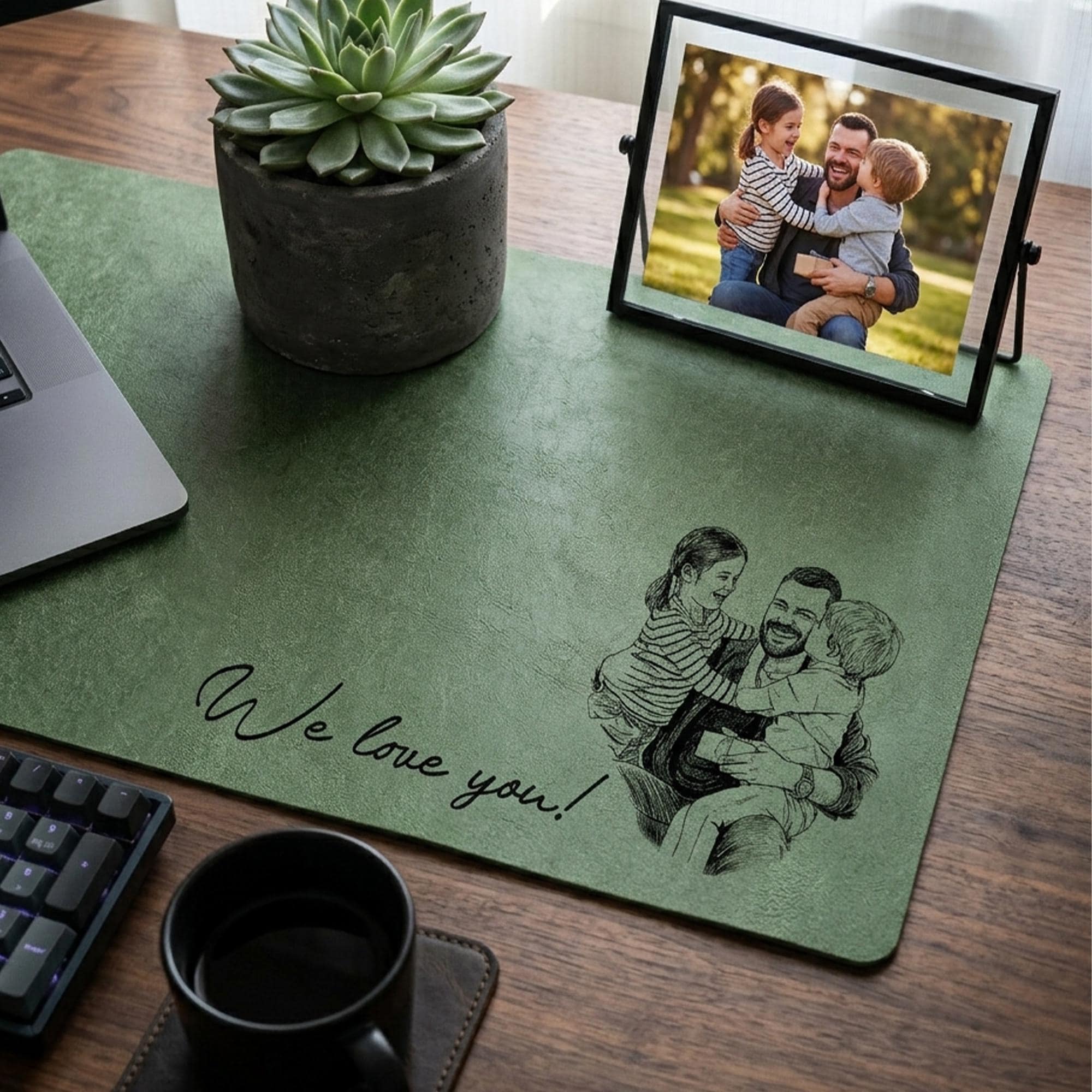 Personalized Desk Mat Custom Photo Sketch Gift for Dad