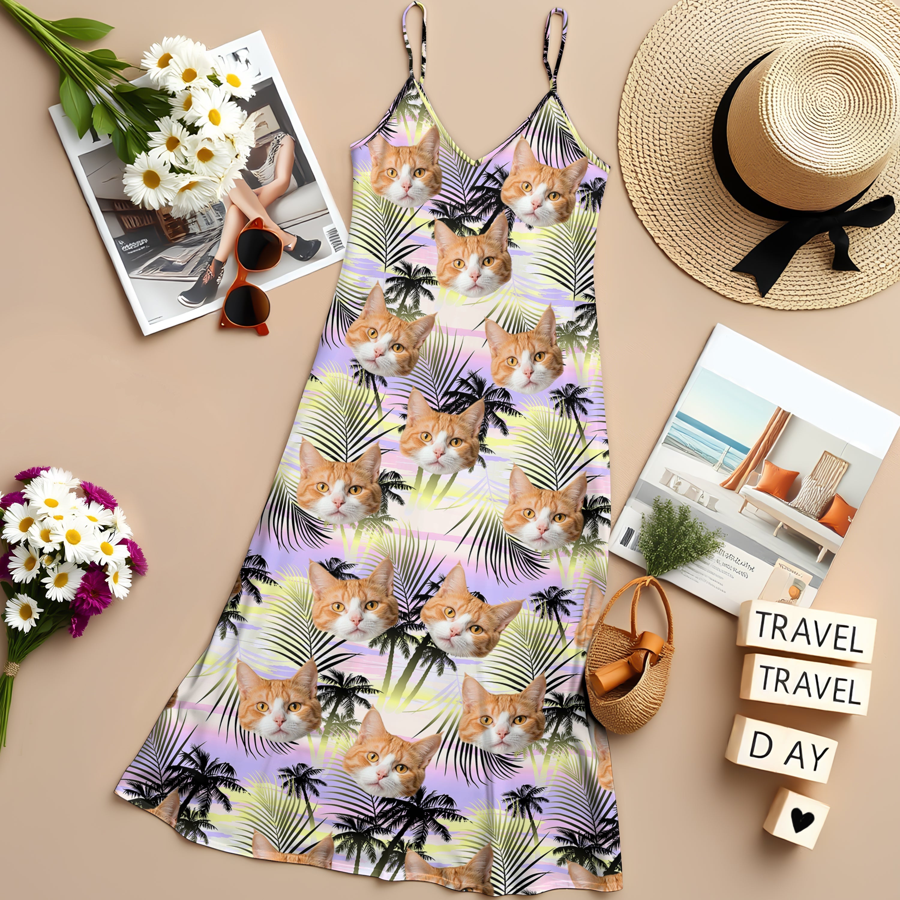 Custom Cat Photo Cami Maxi Dress Personalized Gift for Cat Mom