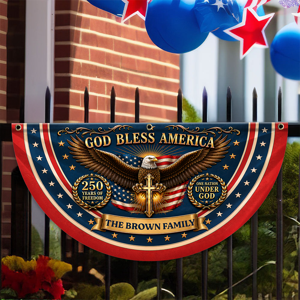 Personalized God Bless America Fan Flag 250 Years Freedom Gift for Family
