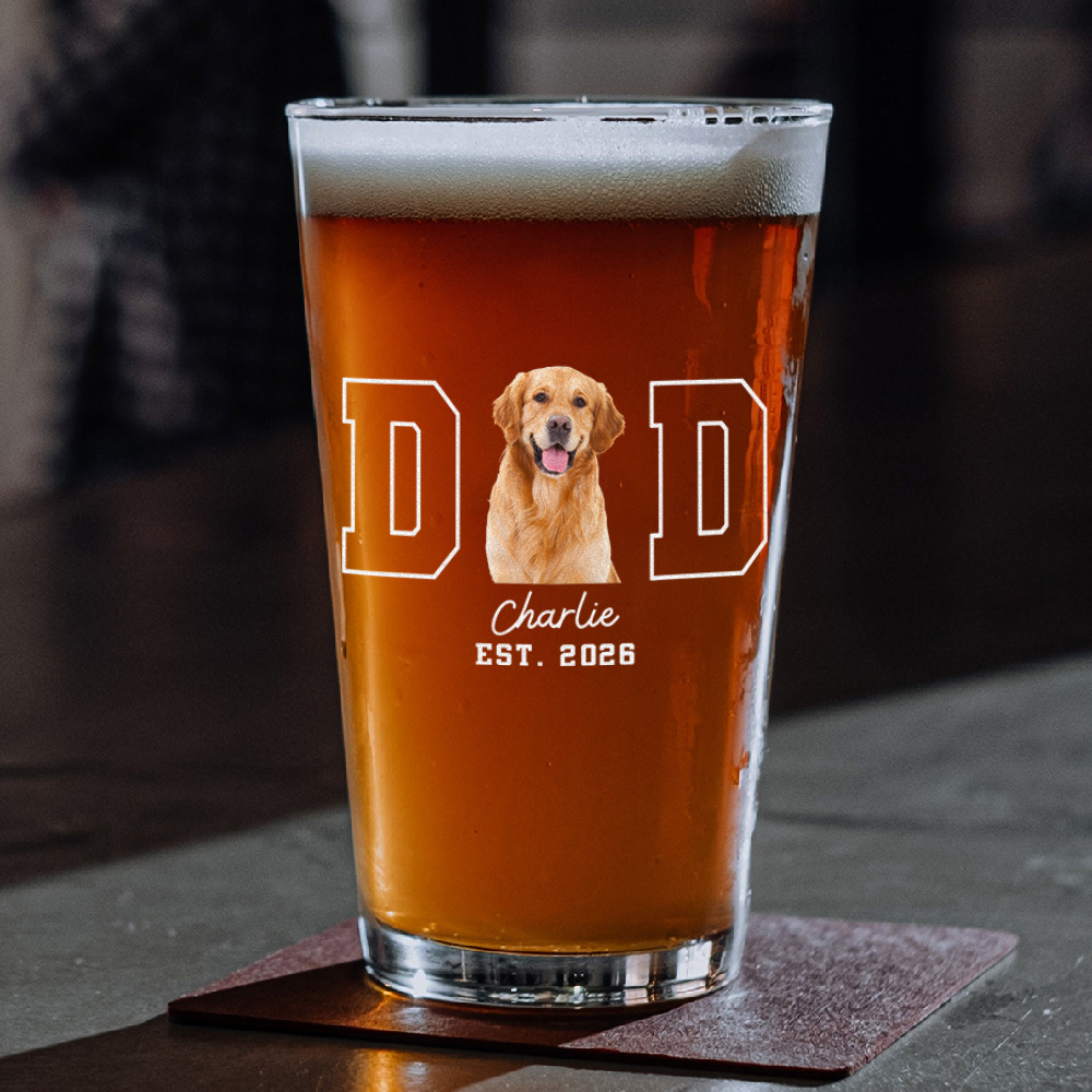 Personalized Dog Photo Beer Glass Custom Gift for Dog Dad