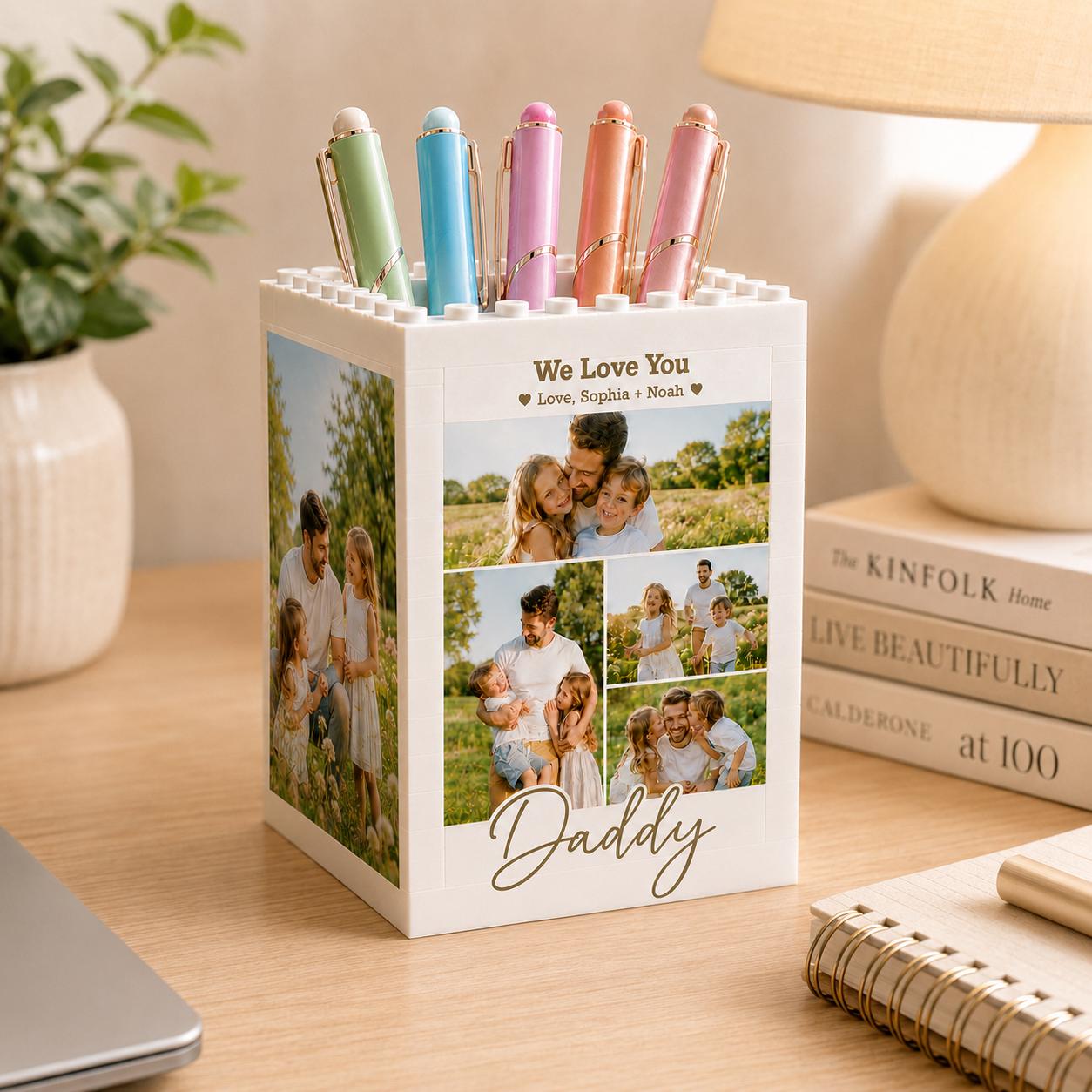 Custom Photo Collage Building Brick Pencil Holder Gift for Dad