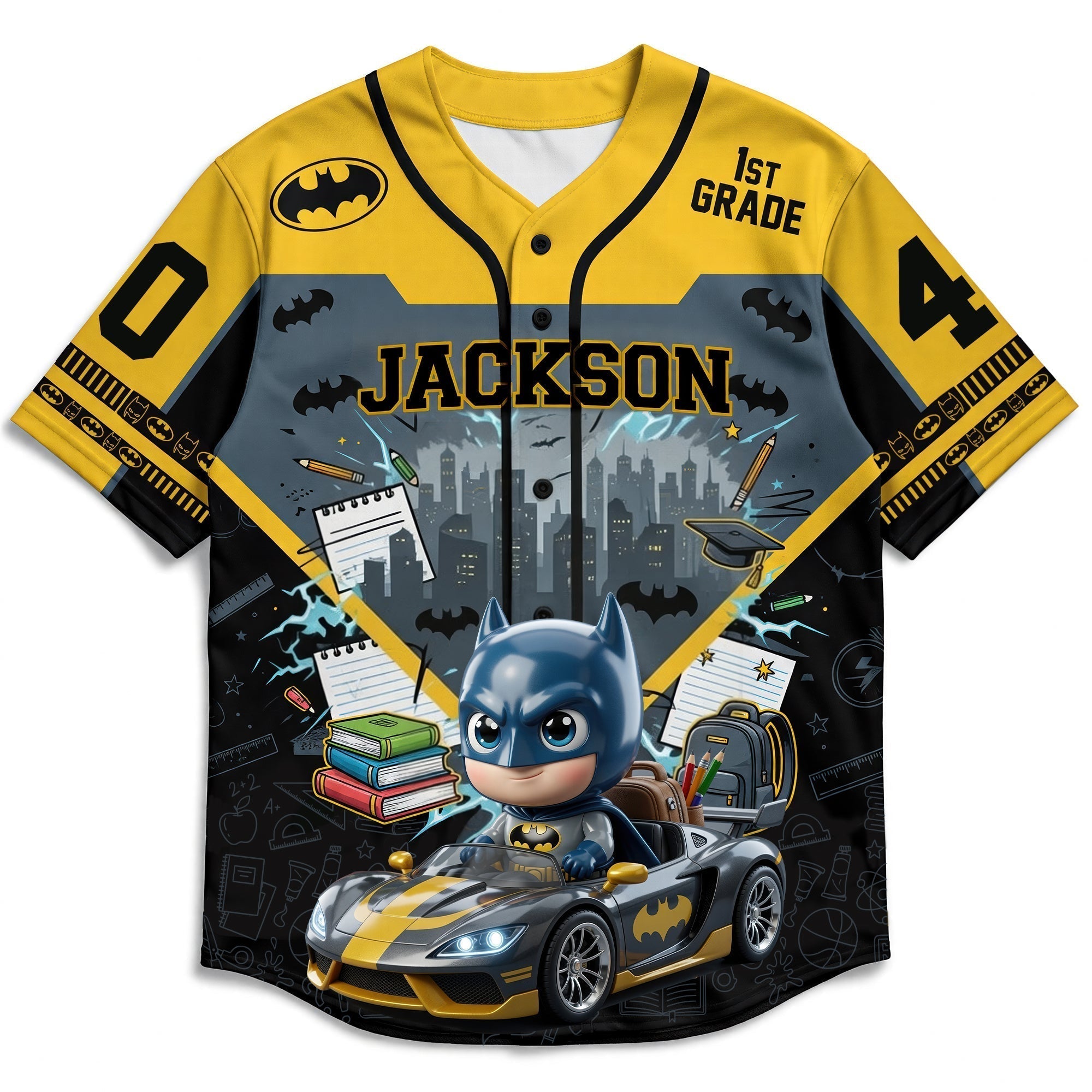 Personalized Batman Kids Baseball Jersey Custom Name Back to School Gift