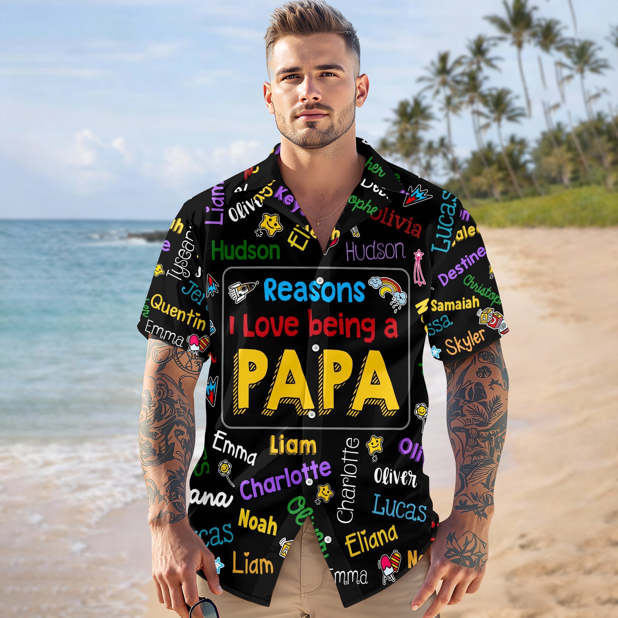 Personalized Hawaiian Shirt Custom Kids Names Gift for Dad