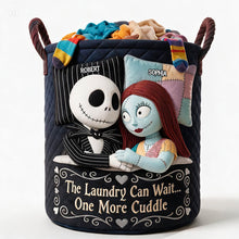 Load image into Gallery viewer, Personalized Quilted Laundry Basket with Fun Cuddle Quote for Couples
