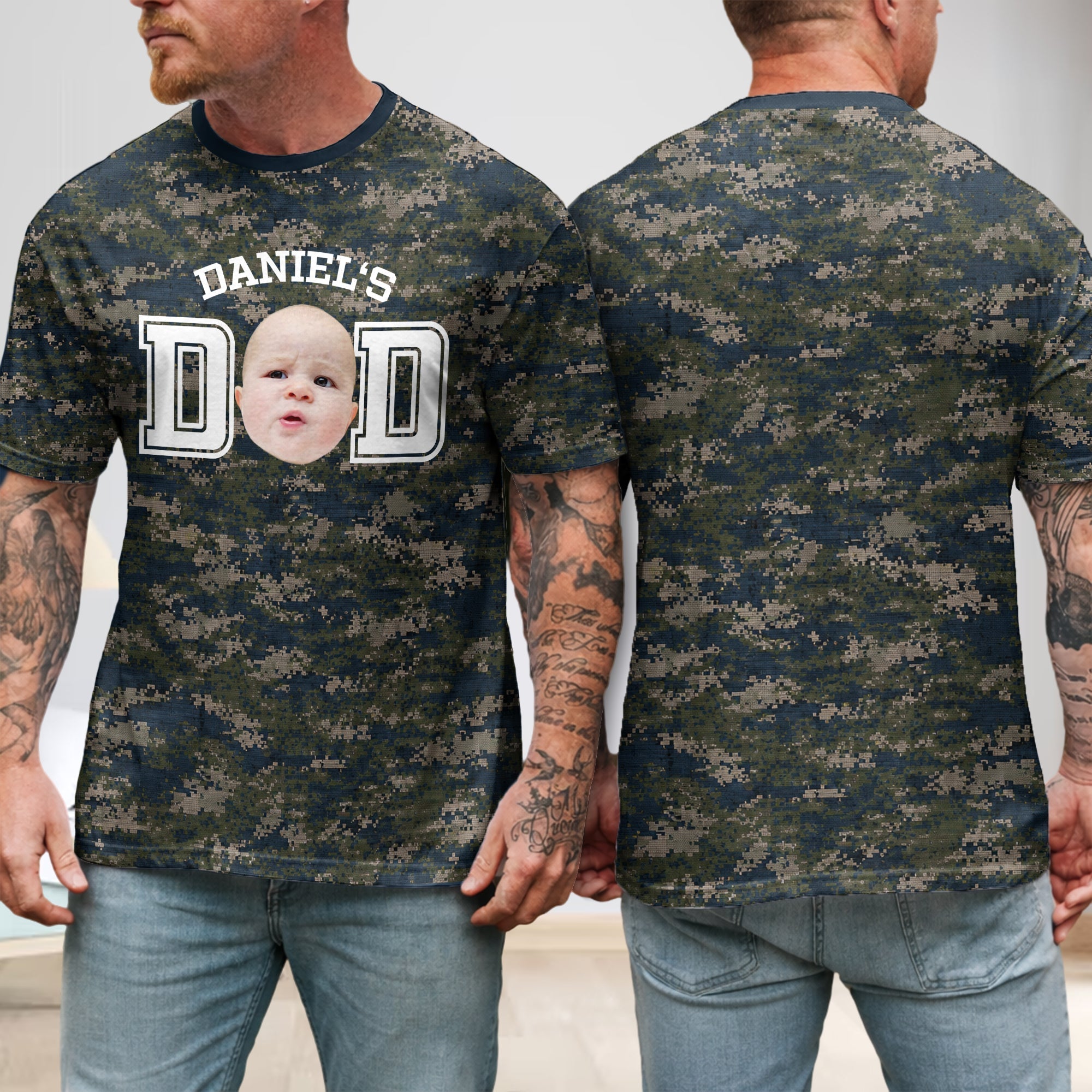 Personalized Camo Photo T-Shirt Custom Gift for Dad