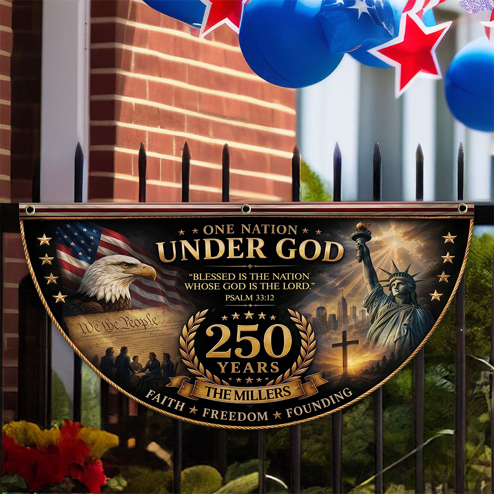 Personalized One Nation Under God Non-Pleated Fan Flag Gift for Family Independence Day
