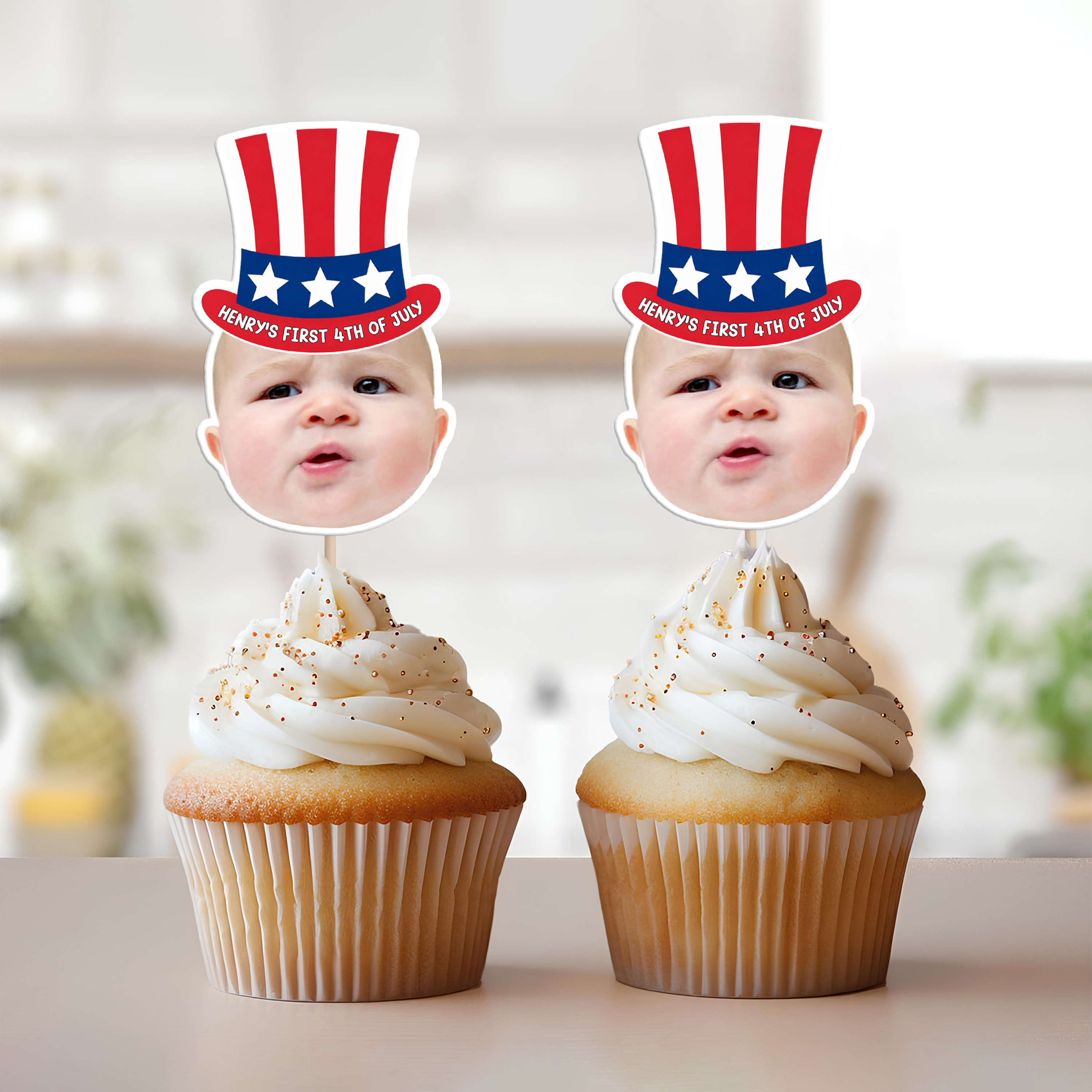 Personalized 4th of July Cupcake Topper Custom Photo Decoration