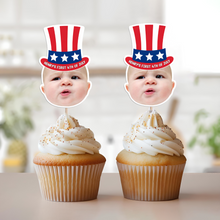 Load image into Gallery viewer, Personalized 4th of July Cupcake Topper Custom Photo Decoration
