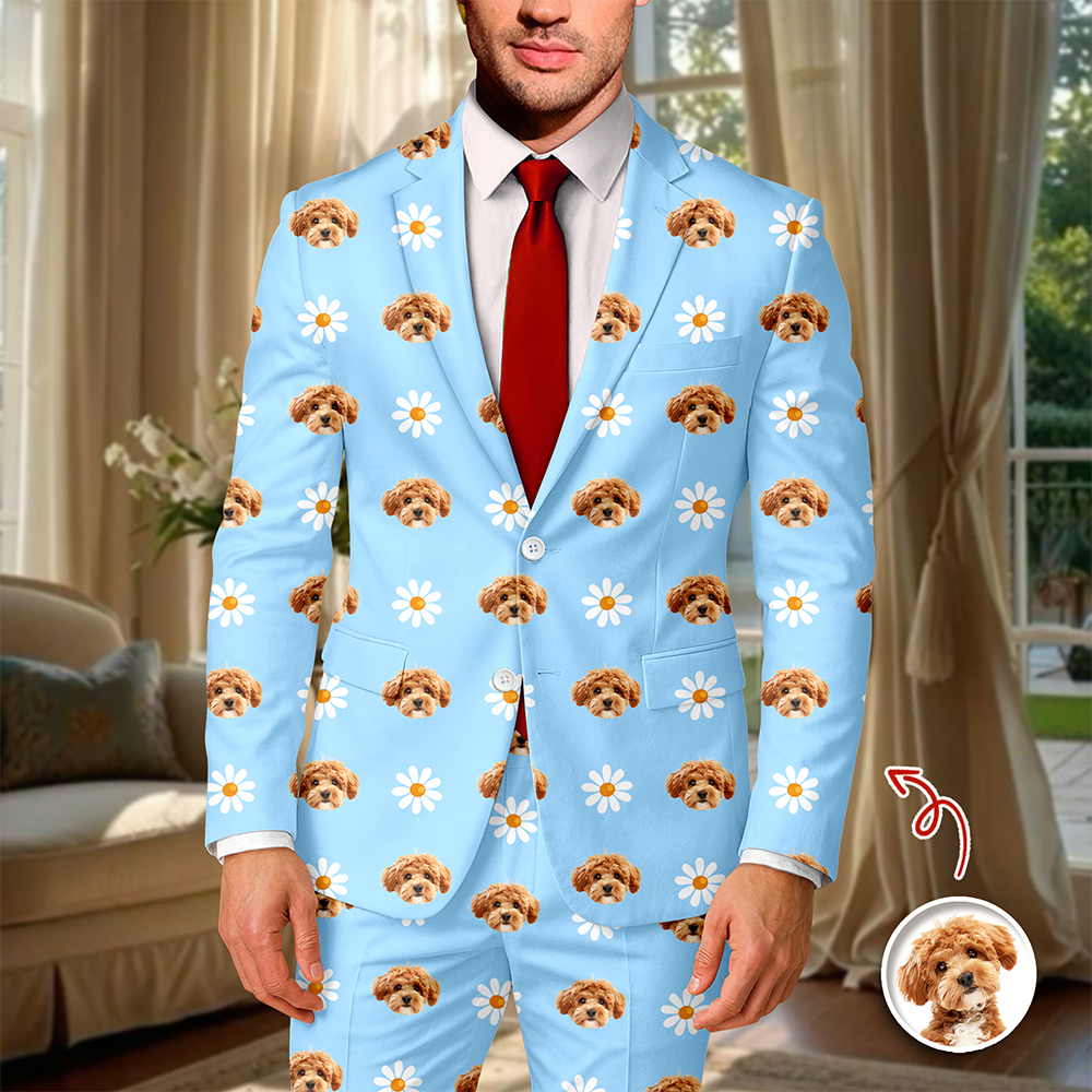 Custom Men's Suit with Pet Face Icon Unique Gift for Pet Owners