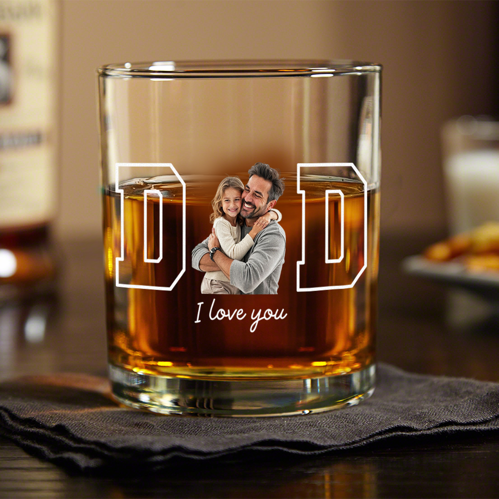 Personalized Photo Whiskey Glass Custom Gift for Dad