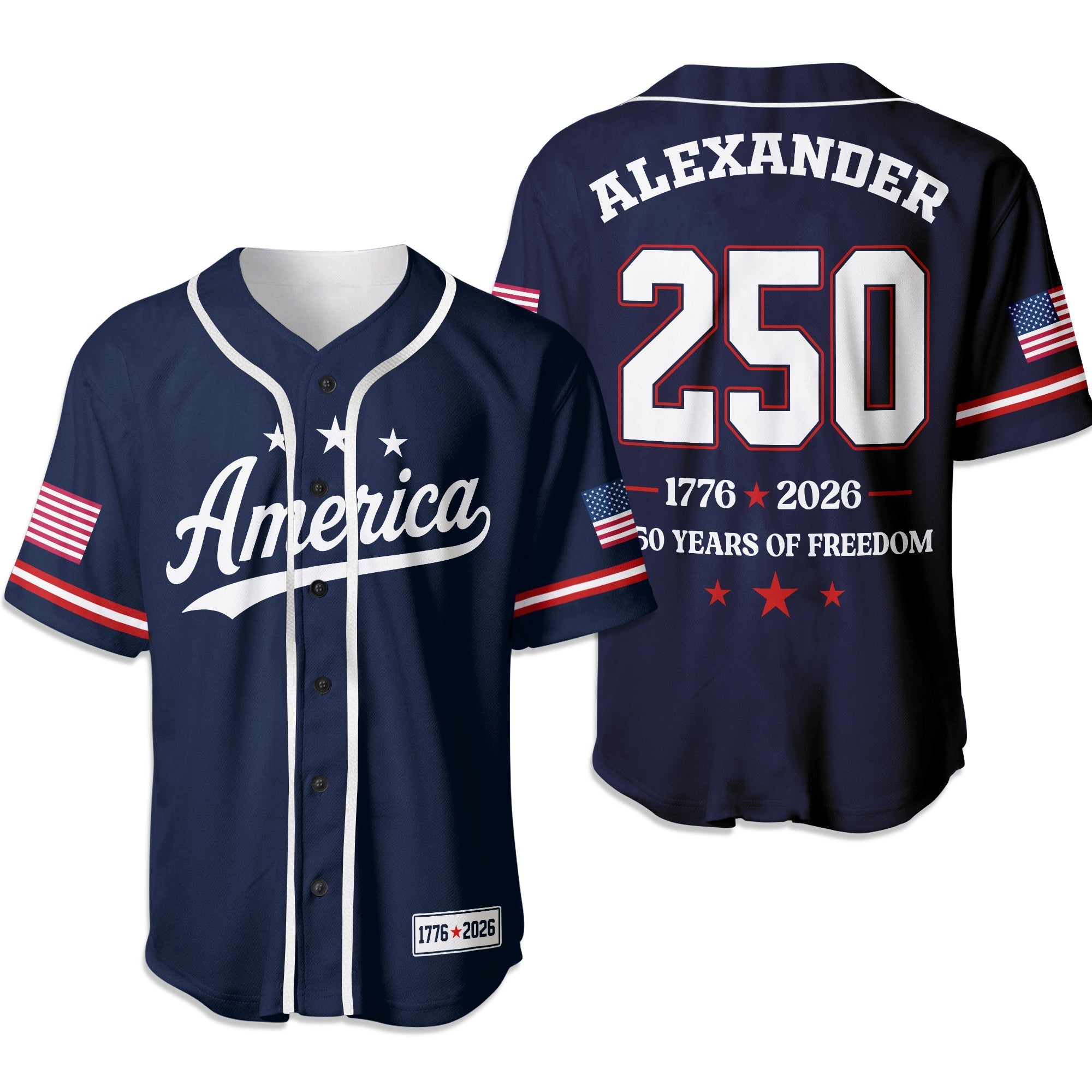 Personalized 250 Years of Freedom Baseball Jersey Custom Name Gift