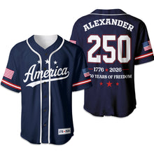 Load image into Gallery viewer, Personalized 250 Years of Freedom Baseball Jersey Custom Name Gift
