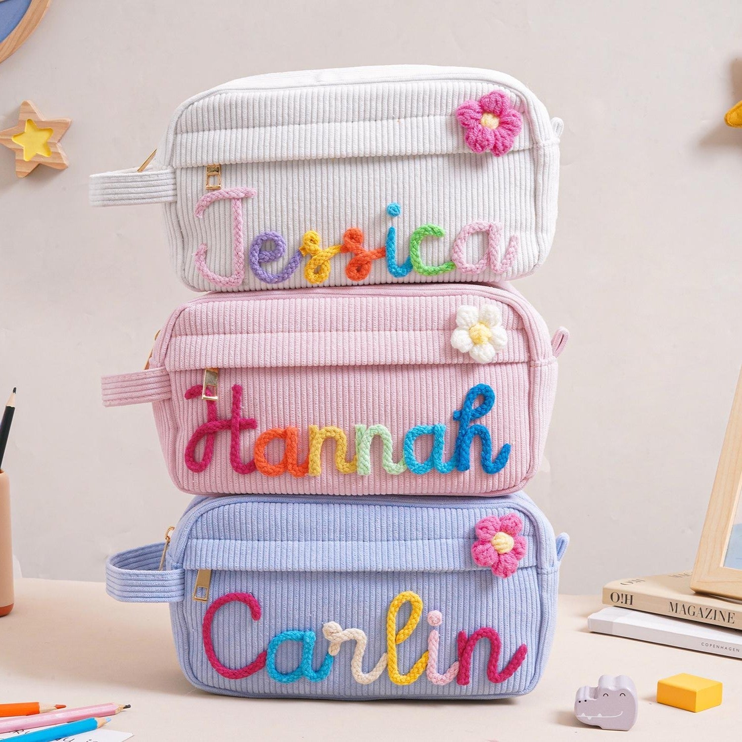 Personalized Corduroy Pencil Case Custom Name Gift for Kids