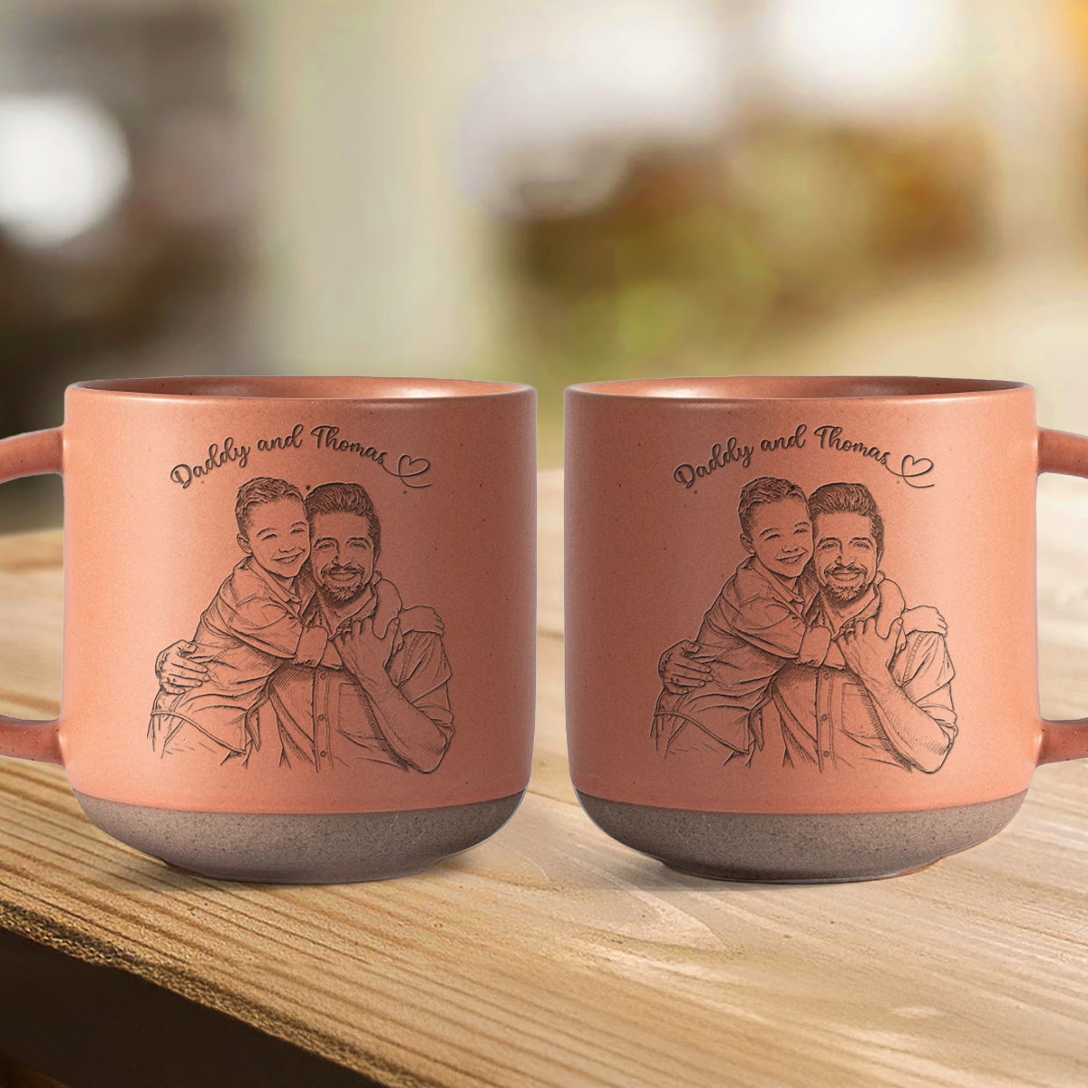 Personalized Engraved Pottery Mug Custom Photo Gift for Dad