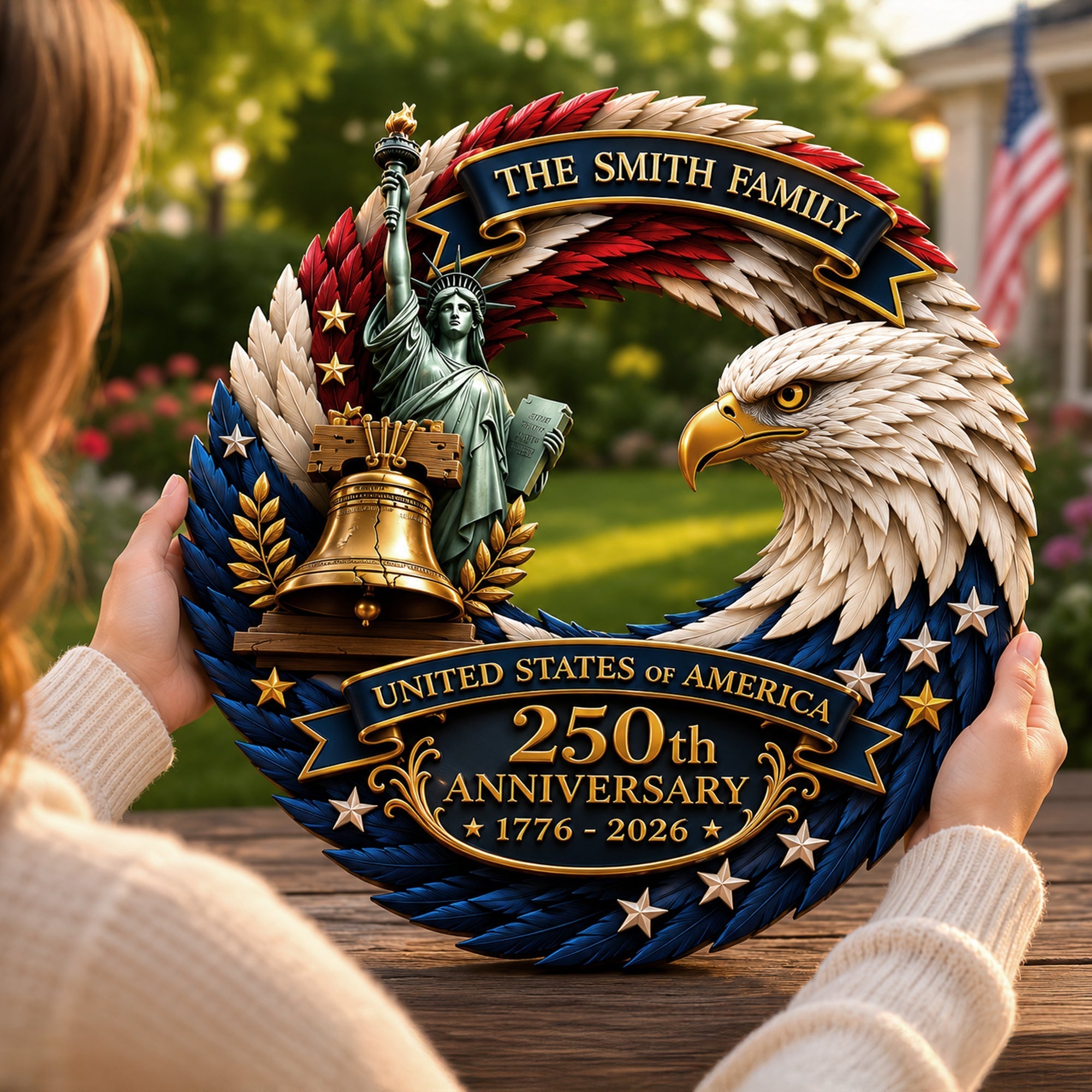 Personalized Patriotic Door Sign for 250th Anniversary Gift