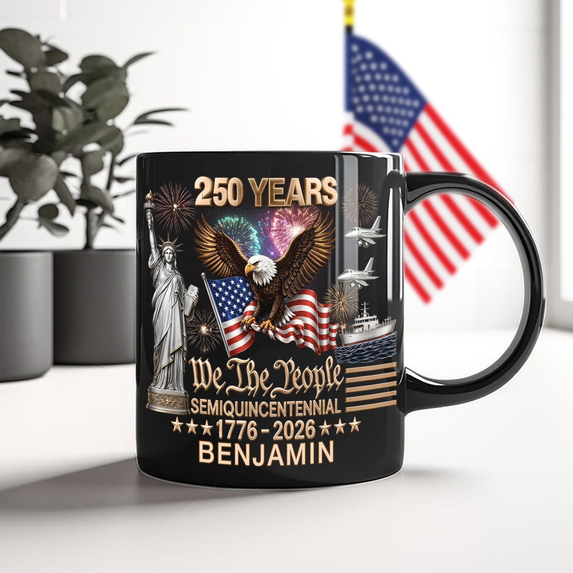 Personalized Black Mug 250 Years America We The People Gift for Dad