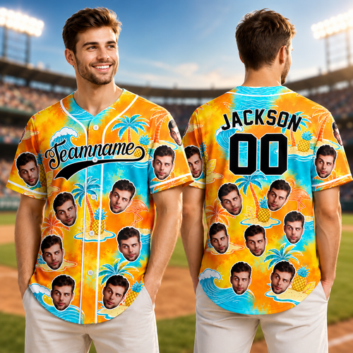 Personalized Tropical Floral Baseball Jersey Custom Photo Gift for Dad