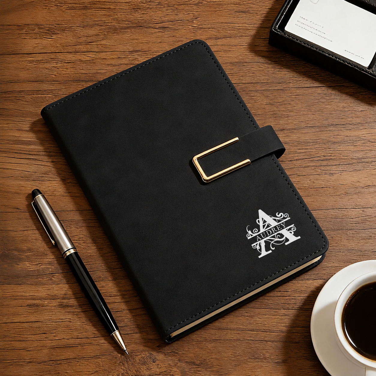 Personalized Engraved Leather Notebook Set with Pen Gift for Dad