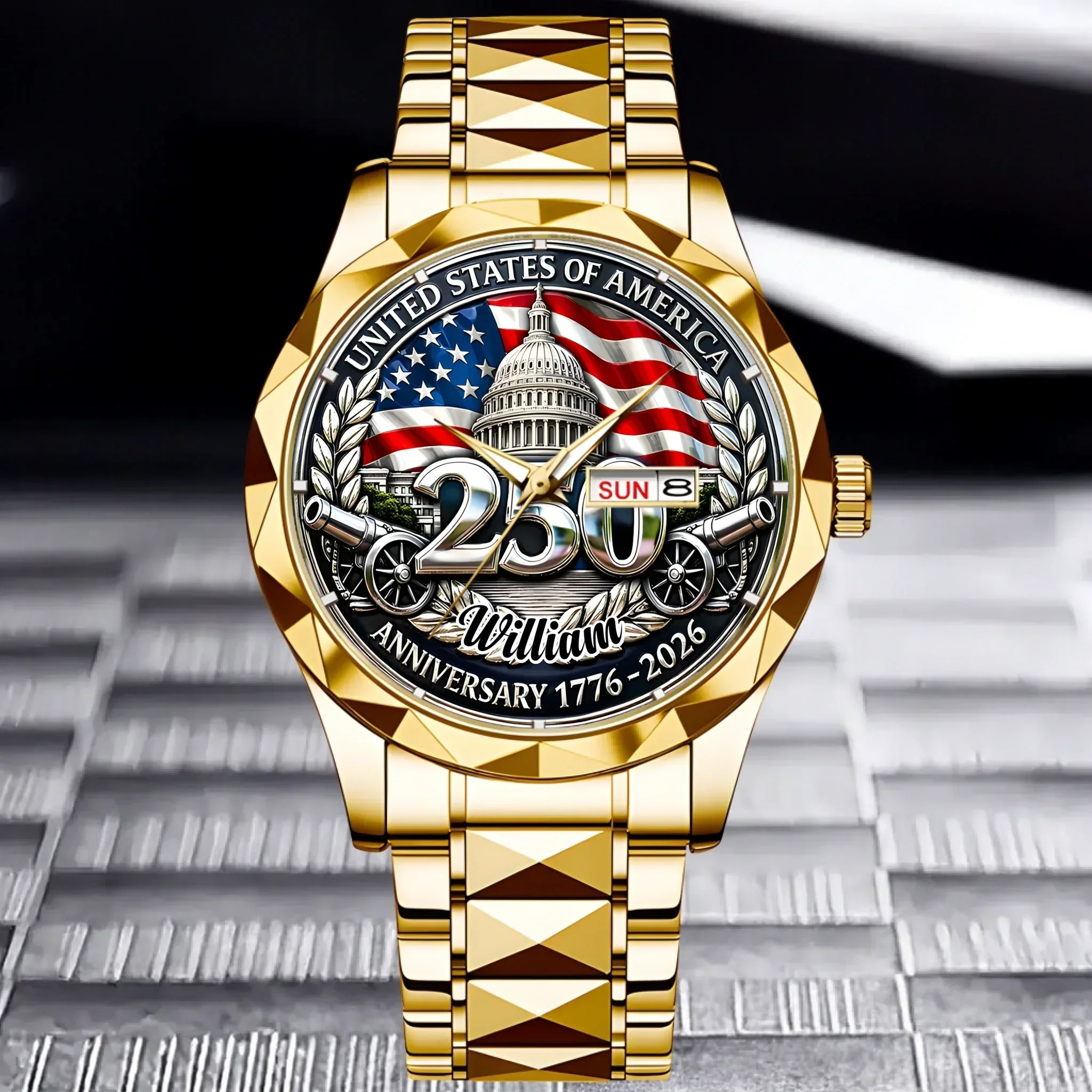 Personalized Men's Wrist Watch USA 250th Anniversary Gift for Patriots